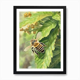 Bicolored Striped Sweat  Bee Beehive Watercolour Illustration 2 Art Print