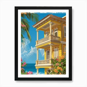 Yellow House On The Beach 1 Art Print