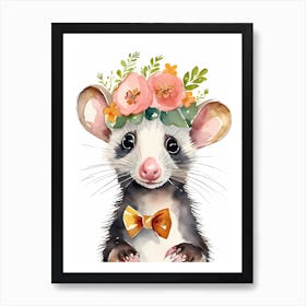 Baby Opossum Flower Crown Bowties Woodland Animal Nursery Decor (8) Result Art Print