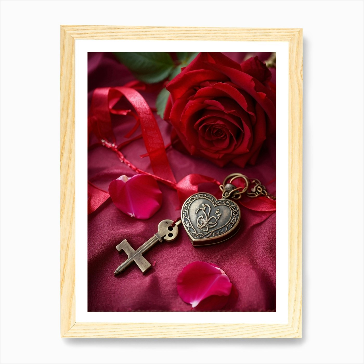 Heart Shaped Lock And Key Dangled O Framed Wall Art Poster Canvas Print Picture