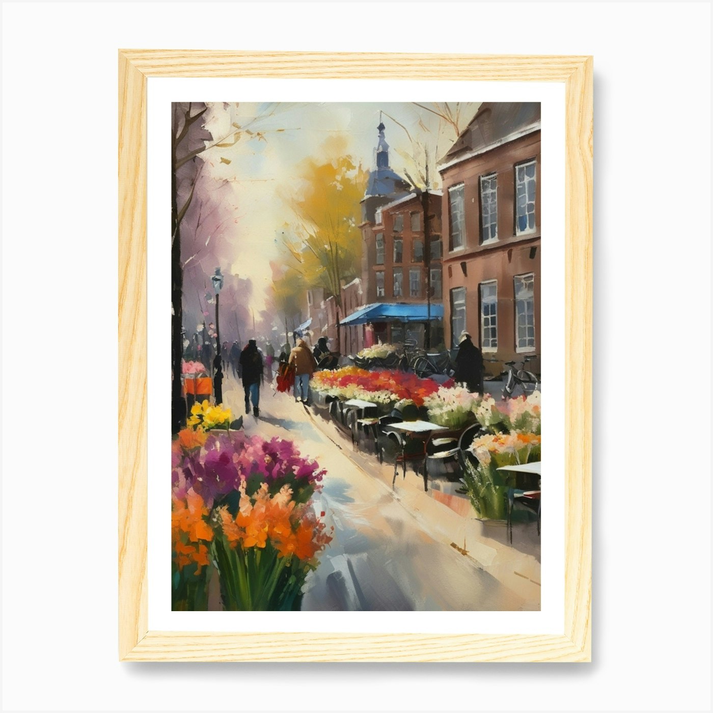 Póster de arte de pared enmarcado Cafés de Ámsterdam, primavera de Ámsterdam, lienzo impresión cuadro - Imagen 4 de 4