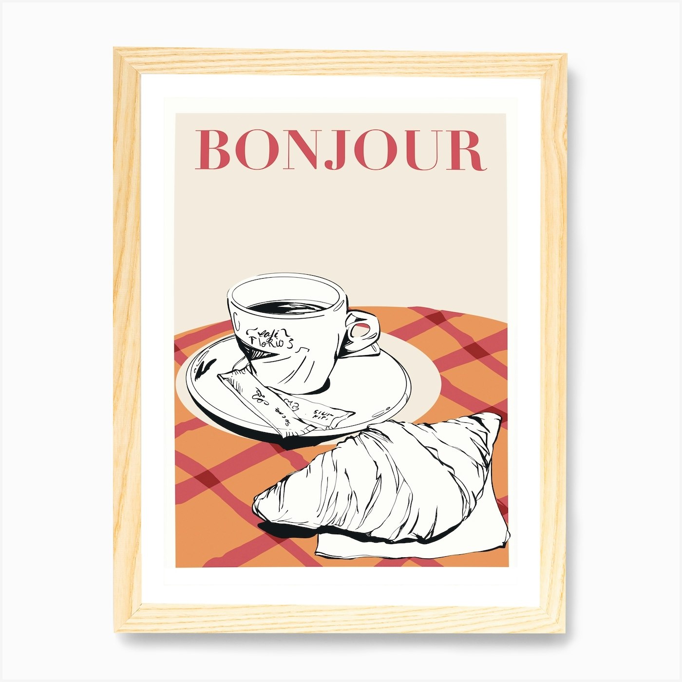 Bonjour French Coffee Croissant Art Print by Romane Mendes - Fy Bonjour French Coffee Croissant Art Print by Romane Mendes - Fy