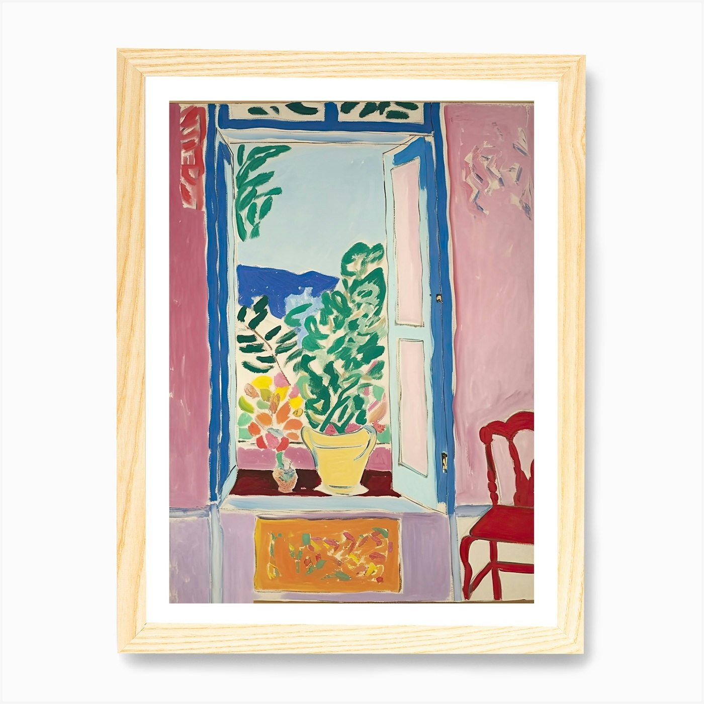 Offenes Fenster roter Stuhl Kunstdruck gerahmt Wandbild Poster Leinwanddruck Bild - Bild 4 von 4