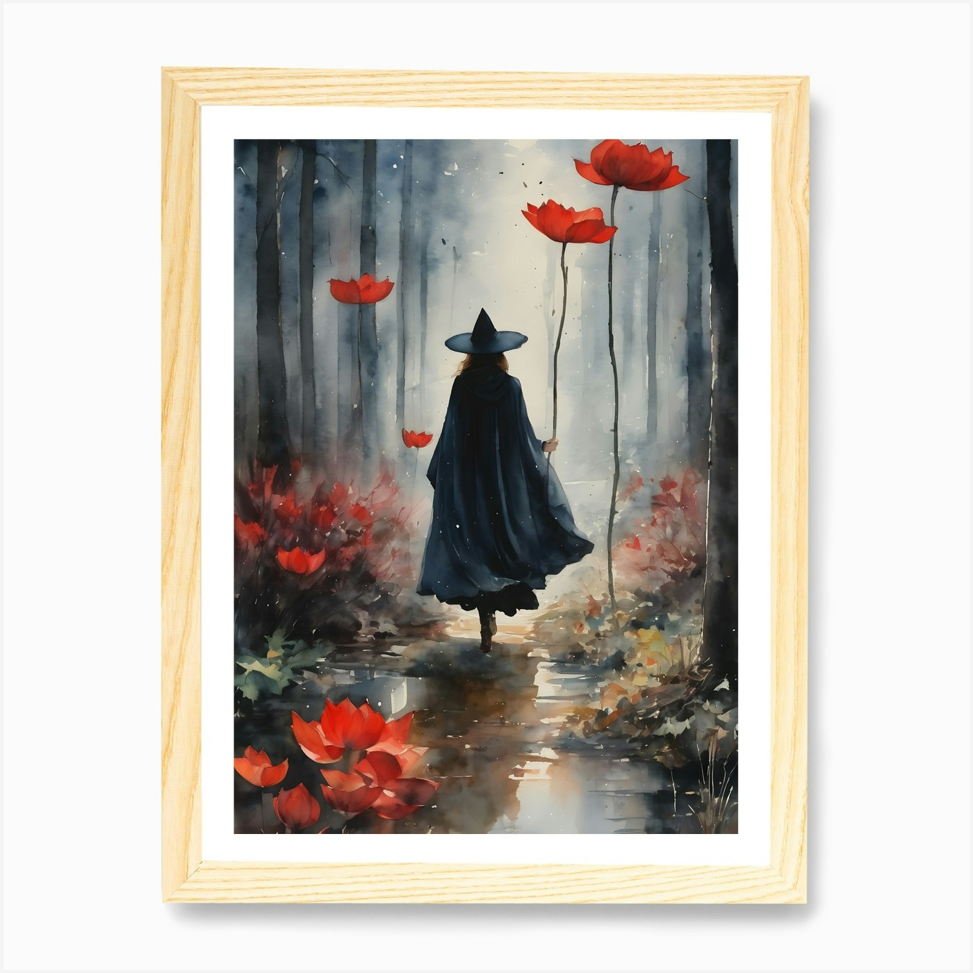 Witch Running In Red Lotus Woods ~ Framed Wall Art Poster Canvas Print Picture - Picture 4 of 4