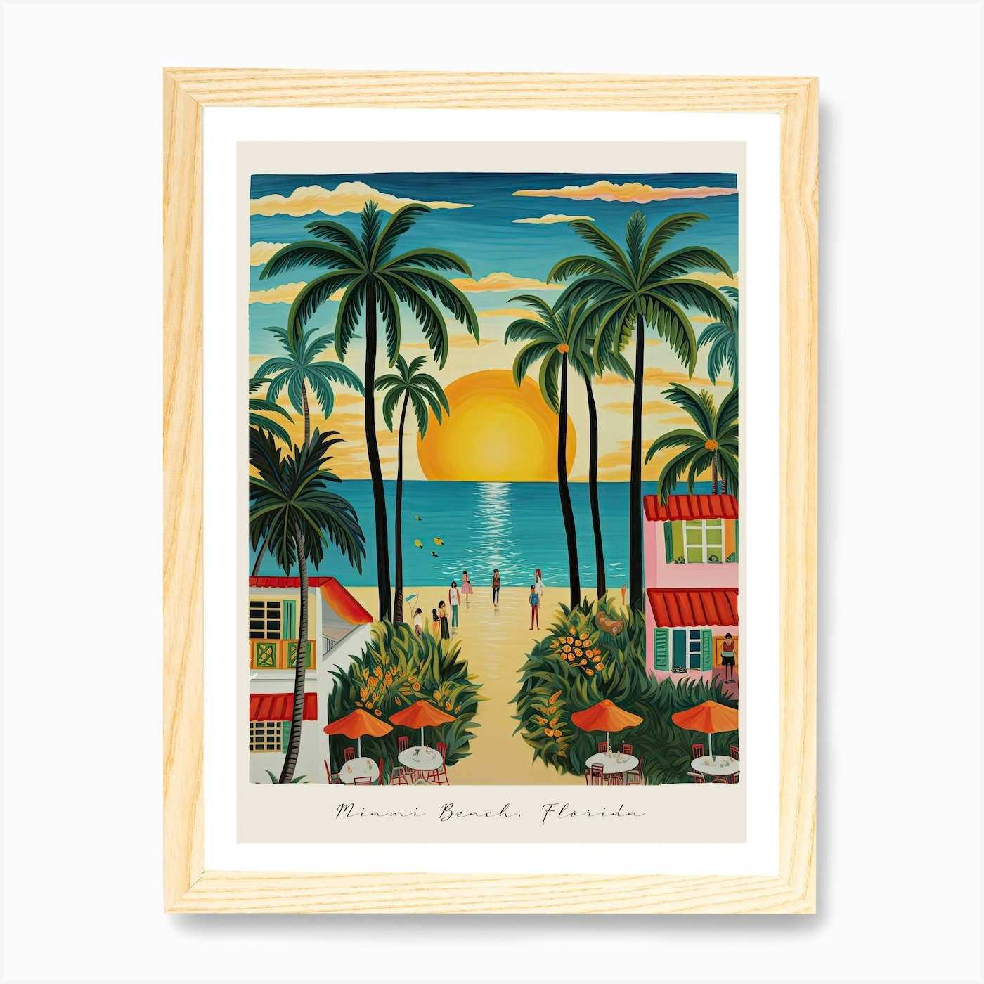 Poster Of Miami Beach, Florida, Matisse And Rousseau Style 3 Art Print by Travel  Poster Collection - Fy