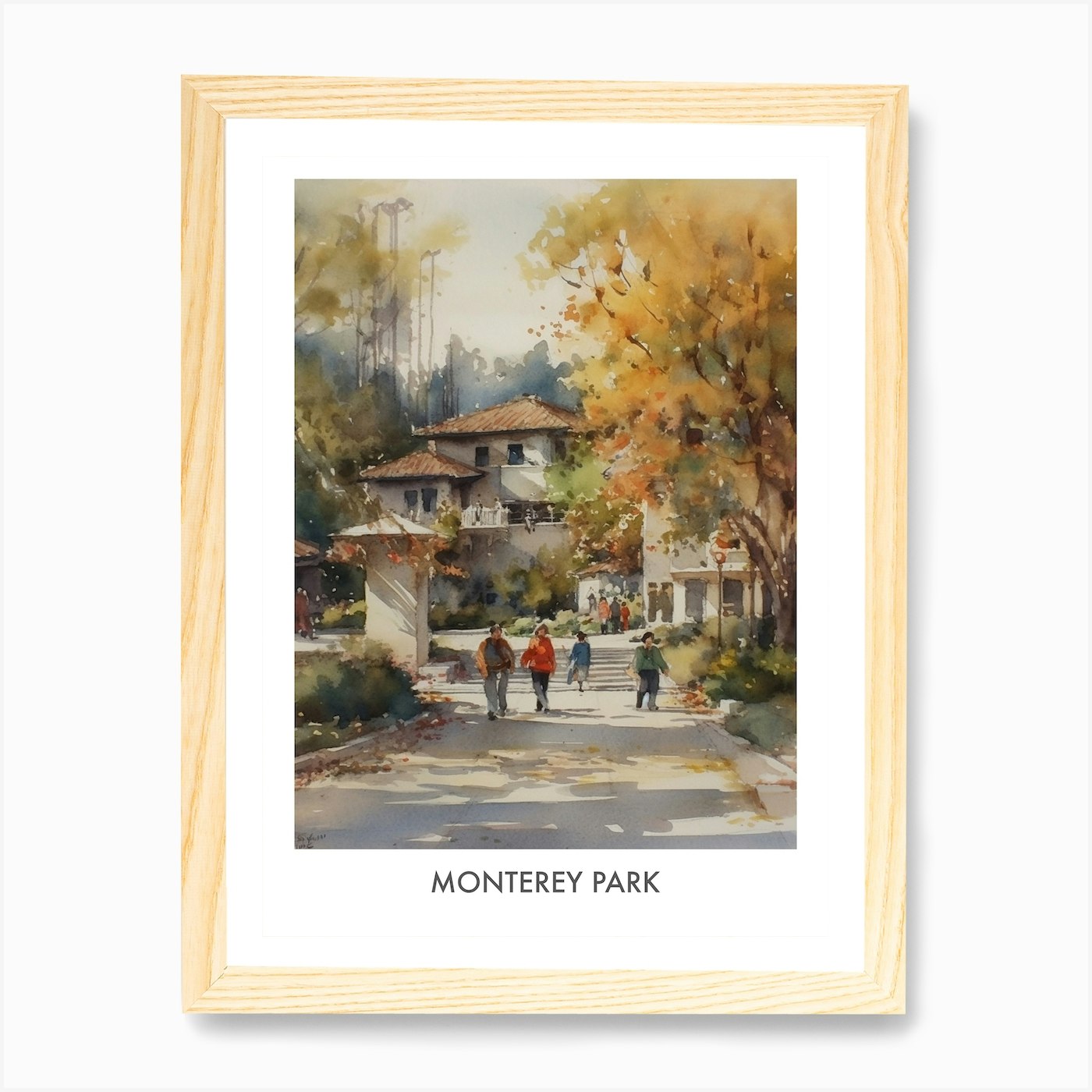 Póster arte de pared con marco de culo de viaje acuarela Monterey Park lienzo impresión cuadro - Imagen 4 de 4