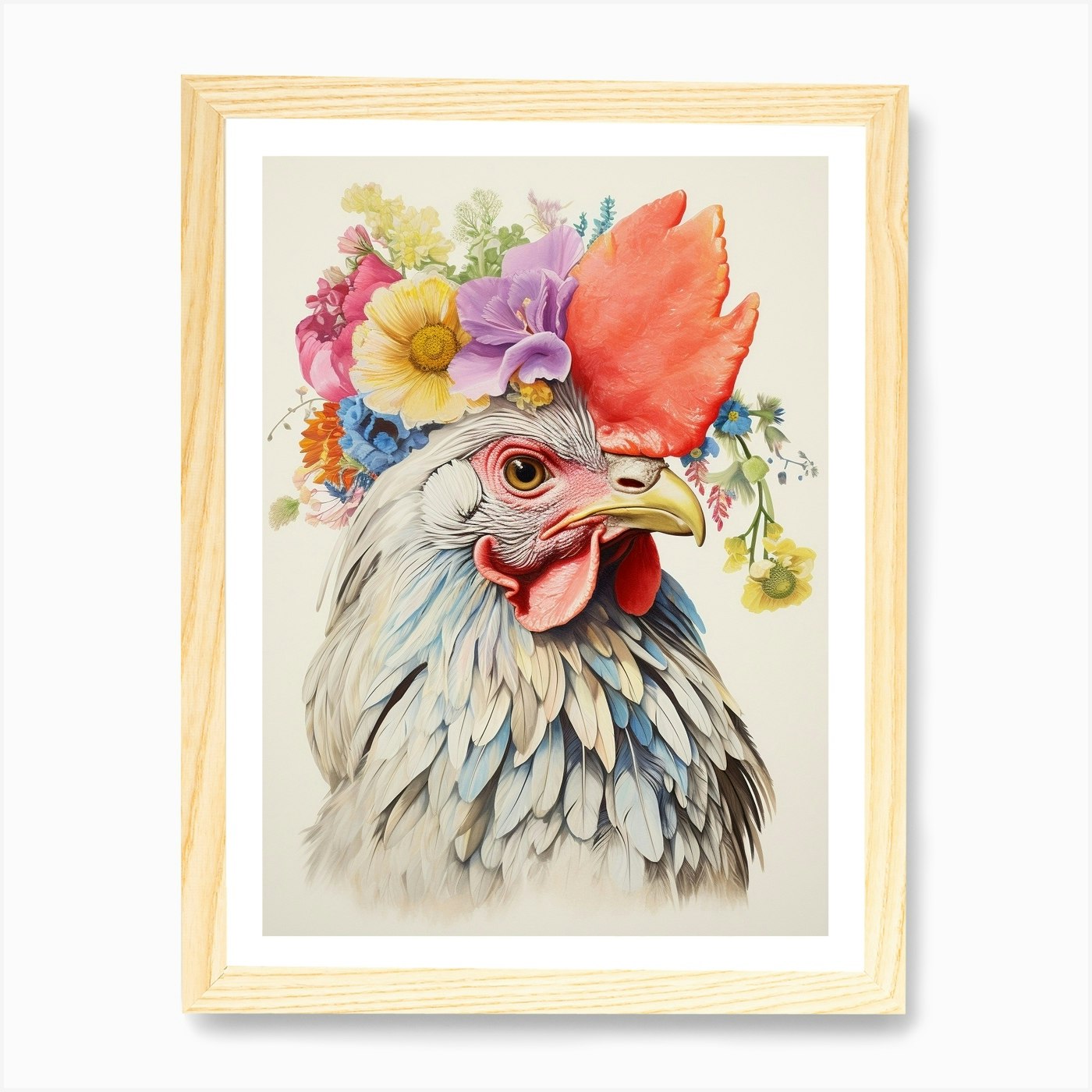 Bird With A Flower Crown Chicken 3 Framed Wall Art Poster Canvas Print Picture - Picture 4 of 4