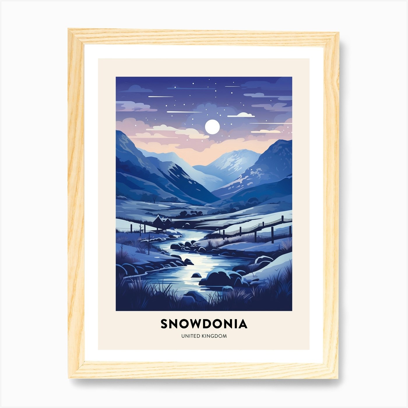 Winter Night Travel Poster Snowdon Framed Wall Art Poster Canvas Print Picture - Picture 4 of 4