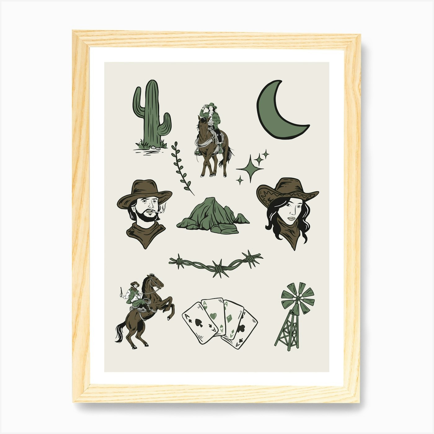 Western Flash Sheet Wall Art | Cact Framed Wall Art Poster Canvas Print Picture