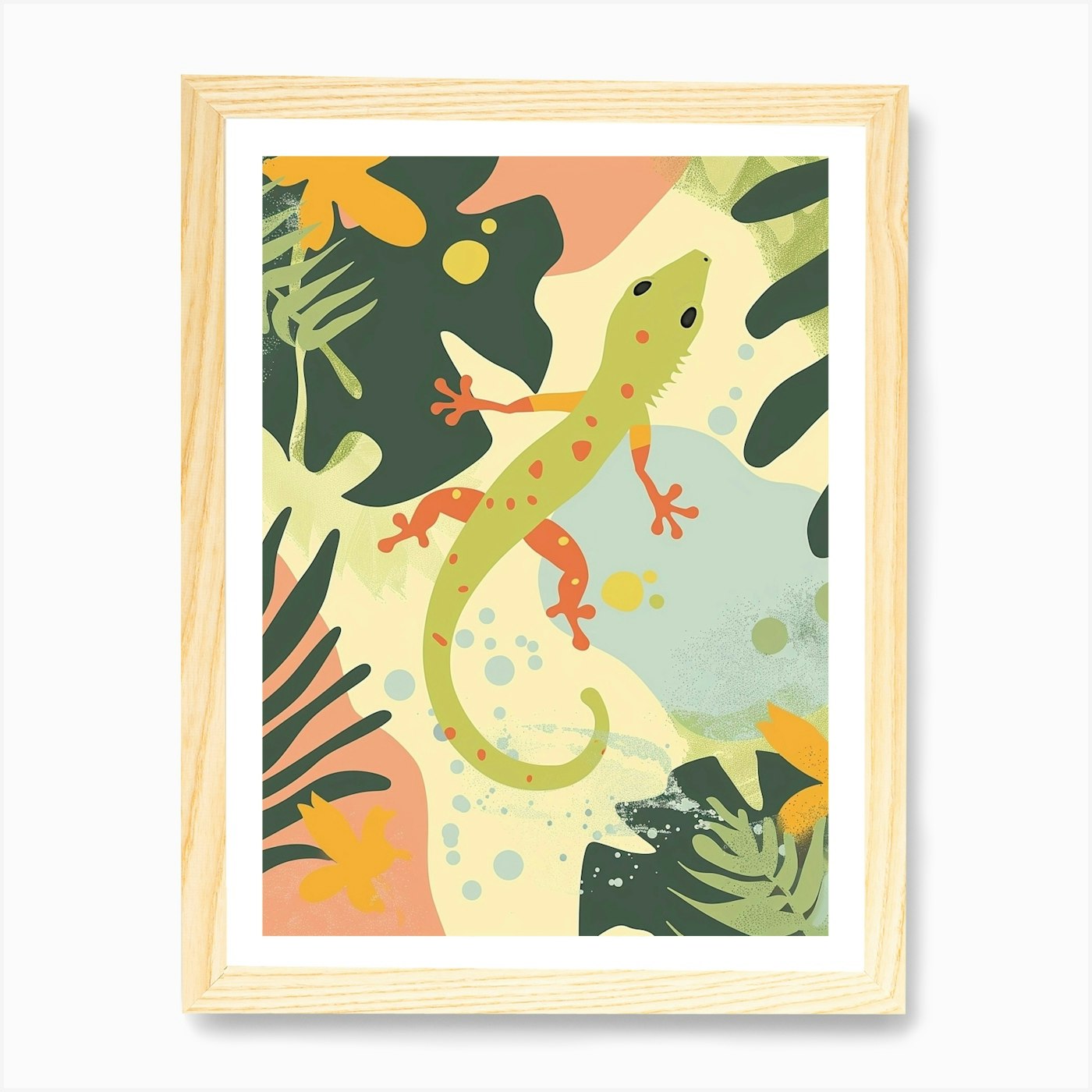 Lime Green Crested Gecko Abstract M Framed Wall Art Poster Canvas Print Picture - Picture 4 of 4