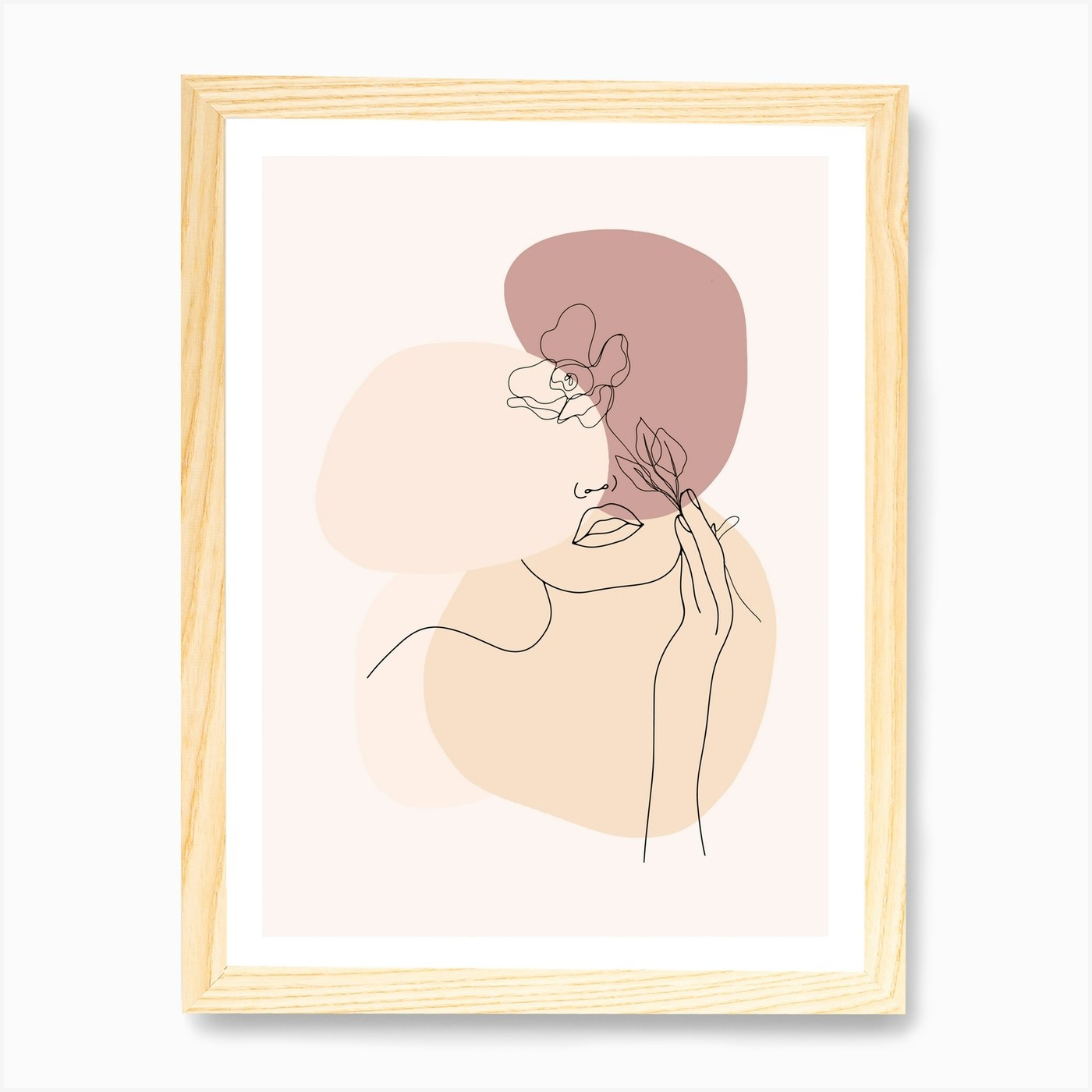 Minimal Line Art Beautiful Woman With Flower Art Print by