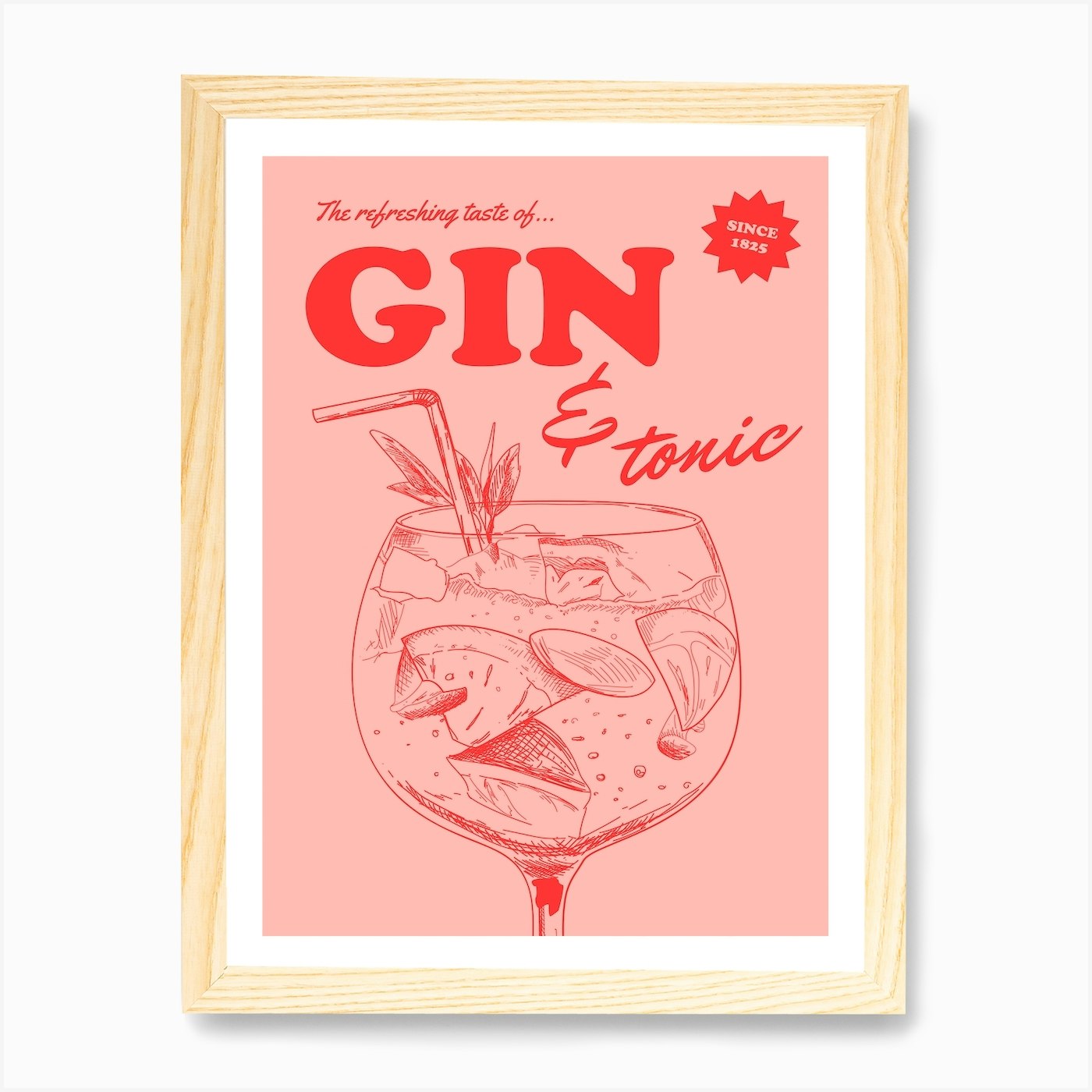 Pink Fy Art And Tonic - Retro Gin by Print Creates Alaina