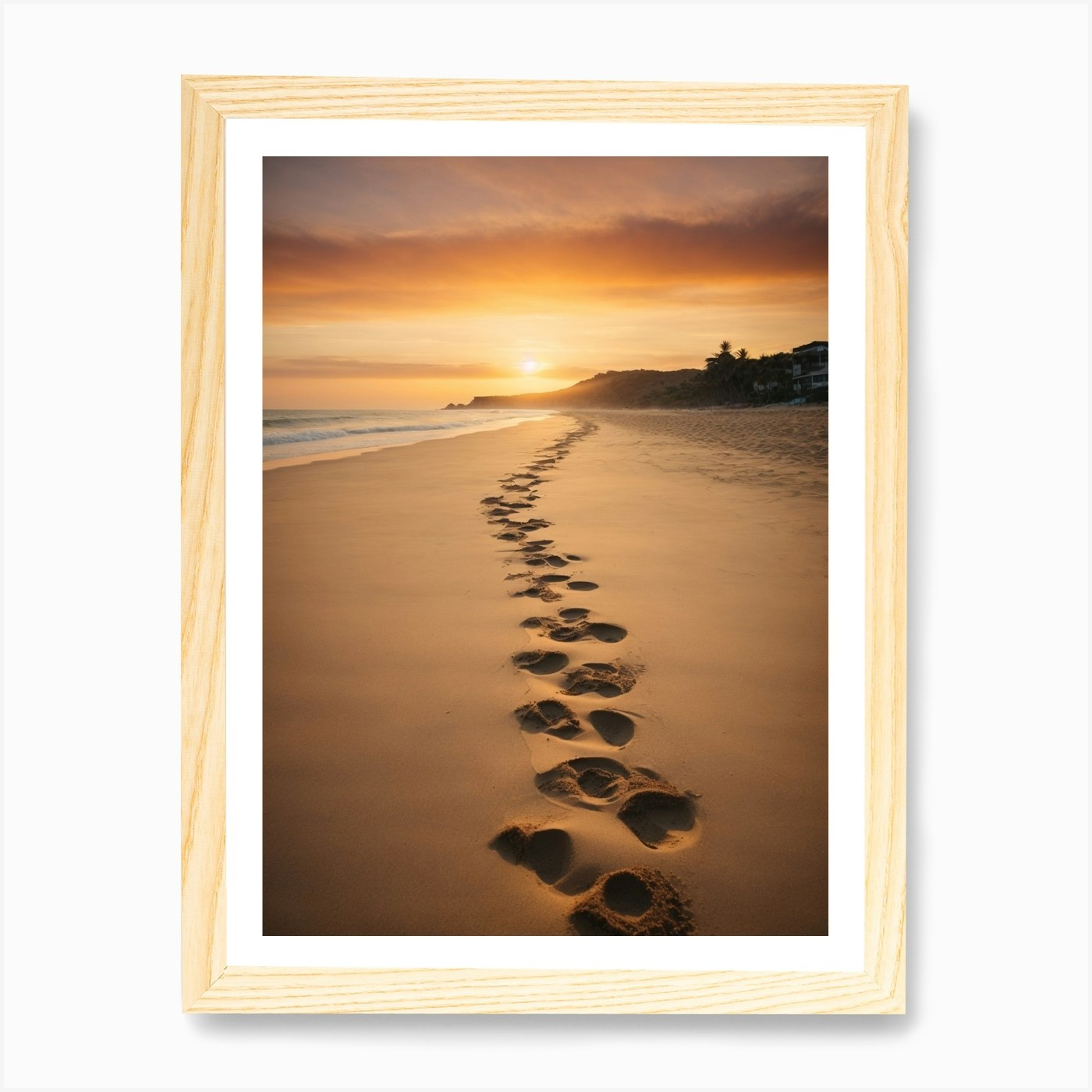 Footprints On The Beach At Sunset A Framed Wall Art Poster Canvas Print Picture - Picture 4 of 4