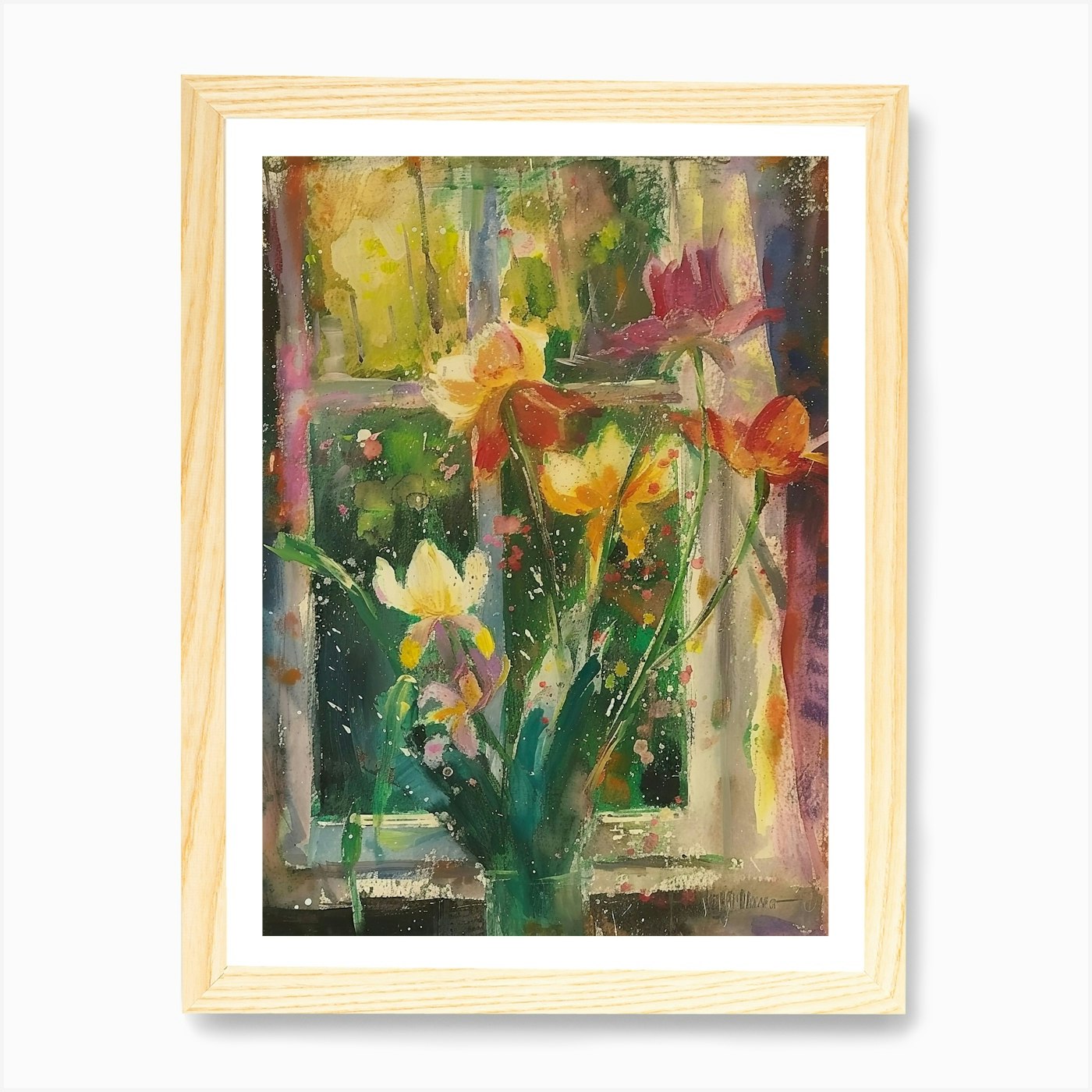 Tulpe Blumen auf einem Landhaus Fenster 4 gerahmte Wandbilder Poster Leinwanddruck Bild - Bild 4 von 4