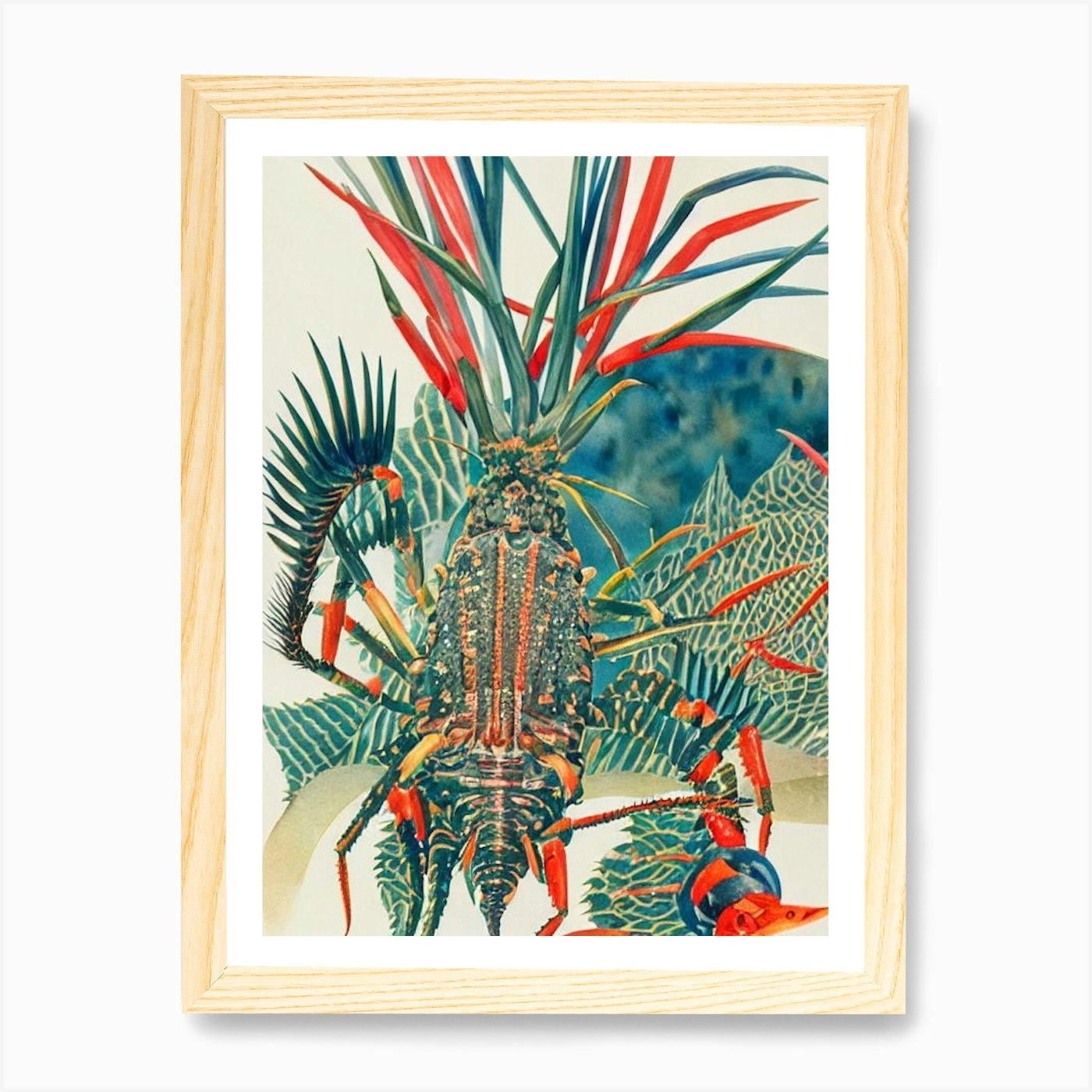 Quadro Stampa su Tela Poster Wall Art Spiny Aragosta Vintage Grafica Acqua Cornice - Foto 4 di 4
