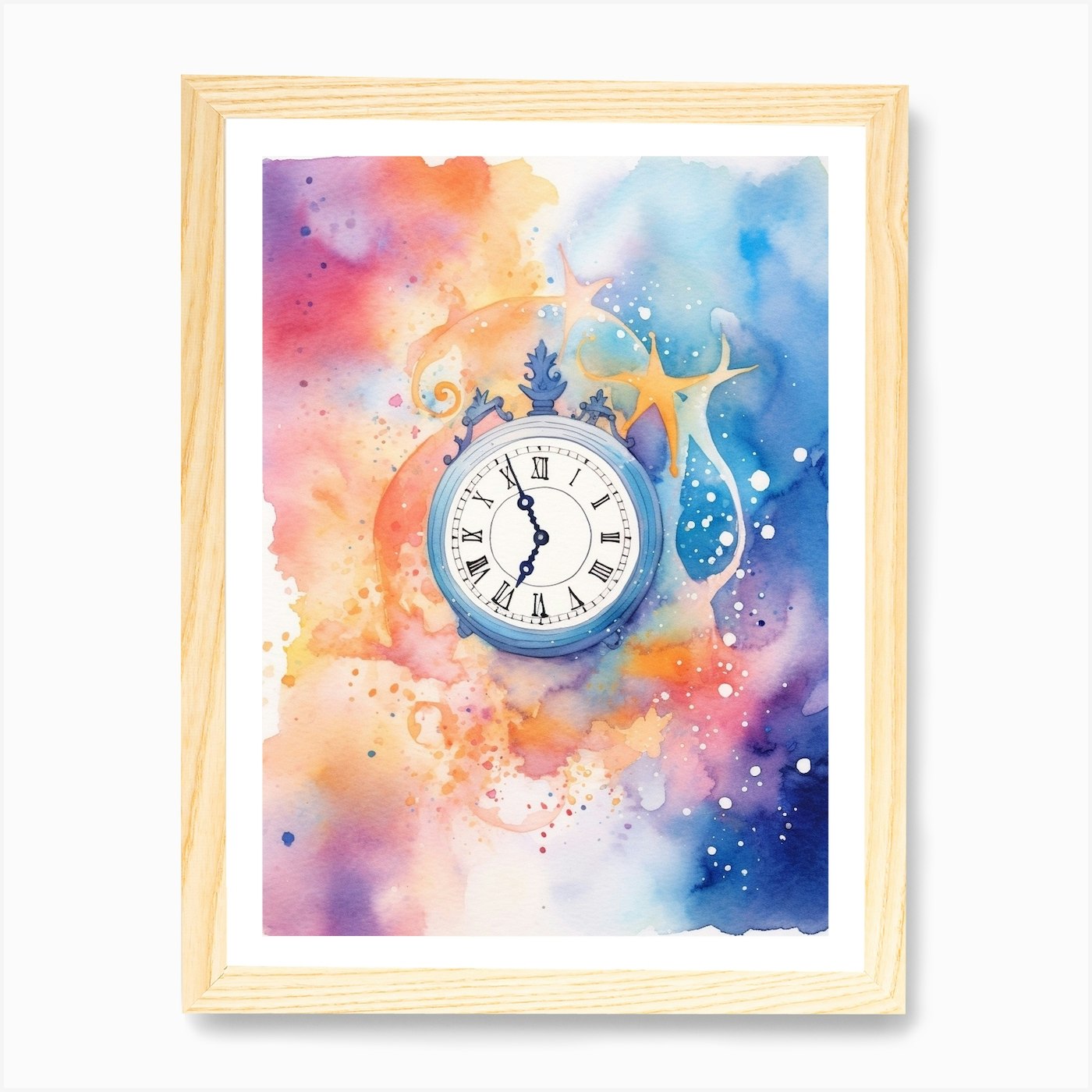 Watercolour Space Clock Celestial 1 Framed Wall Art Poster Canvas Print Picture - Picture 4 of 4
