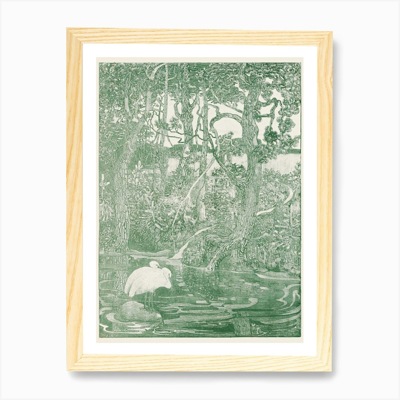 Two Herons At A Forest Pond, Theo V Framed Wall Art Poster Canvas Print Picture - Picture 4 of 4