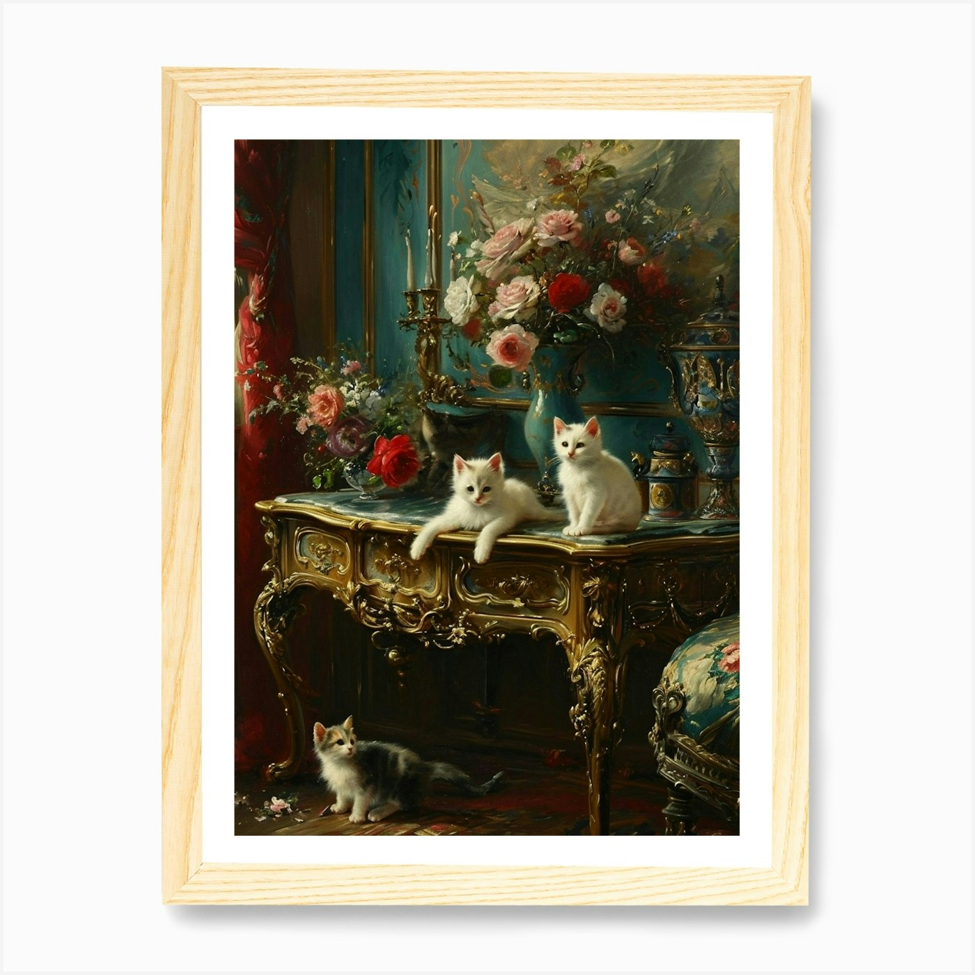 Póster arte de pared enmarcado gatitos sentados en la mesa de un palacio lienzo impresión cuadro - Imagen 4 de 4