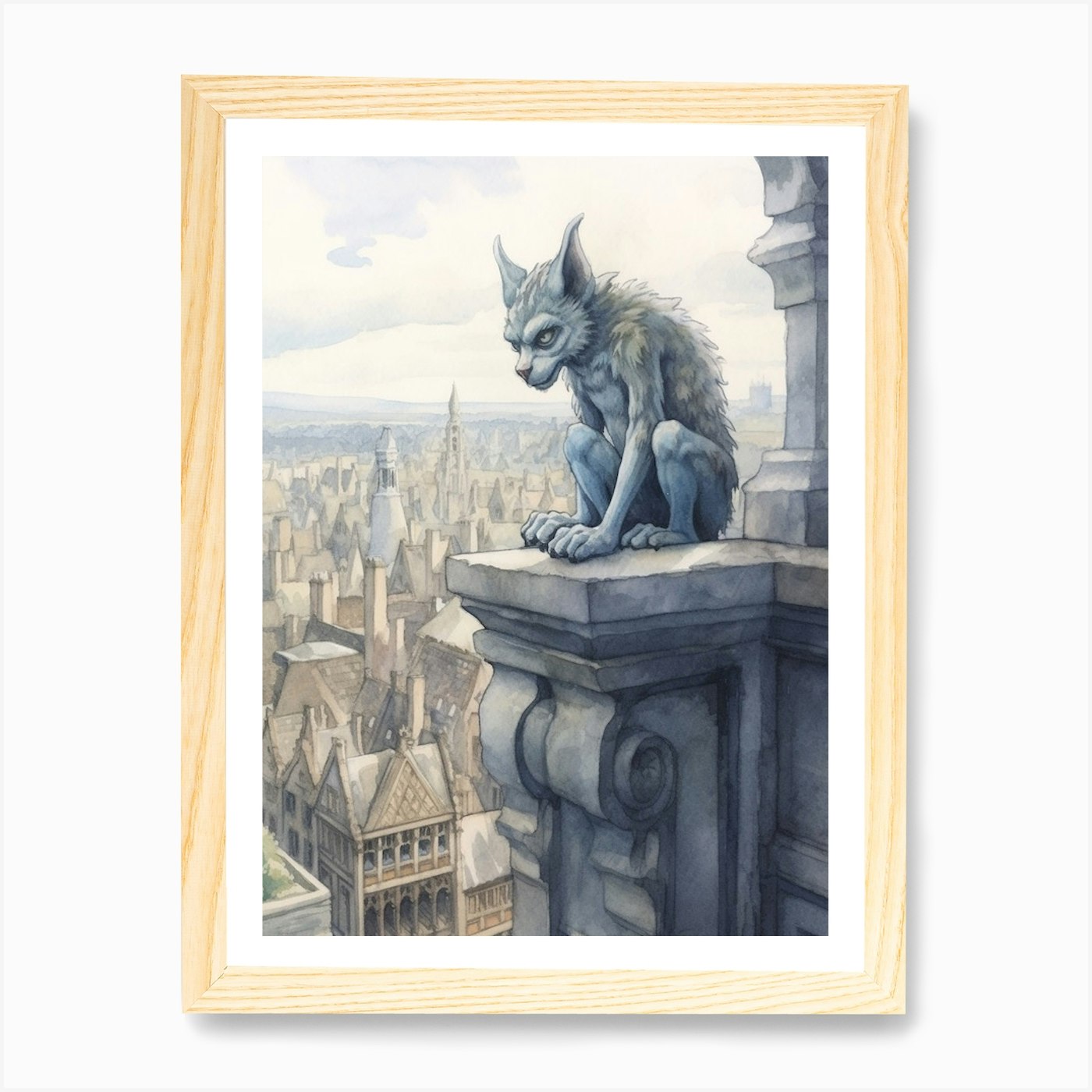 Gargoyle Watercolour In York Englan Framed Wall Art Poster Canvas Print Picture - Picture 4 of 4