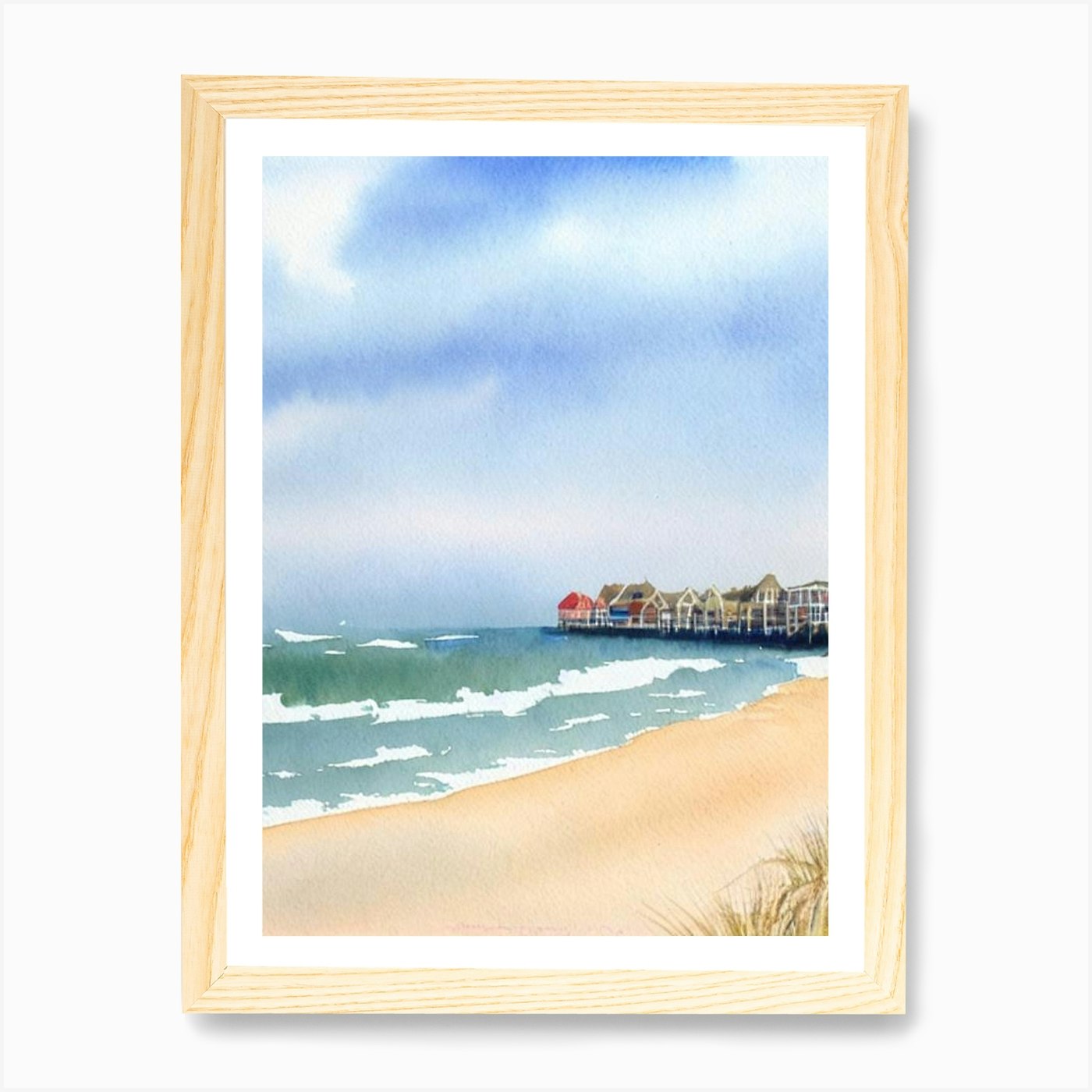 Southwold Beach, Suffolk Watercolou Framed Wall Art Poster Canvas Print Picture - Picture 4 of 4