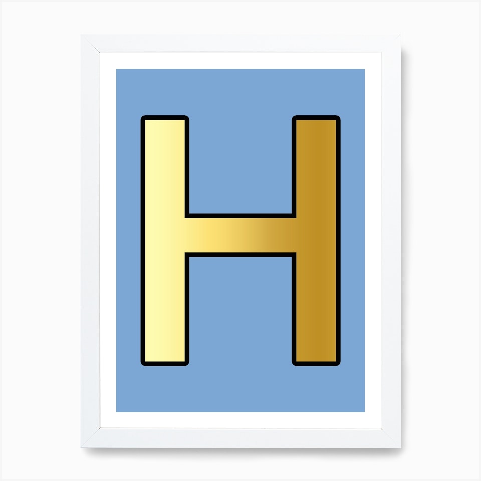 letter h gold alphabet light blue art print by mambo fy