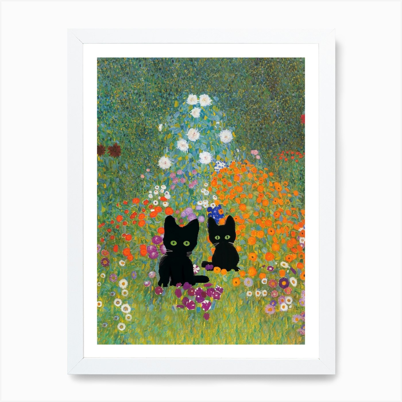 Cottage Garden, Gustav Klimt Inspired Cat Art Print by Mambo - Fy