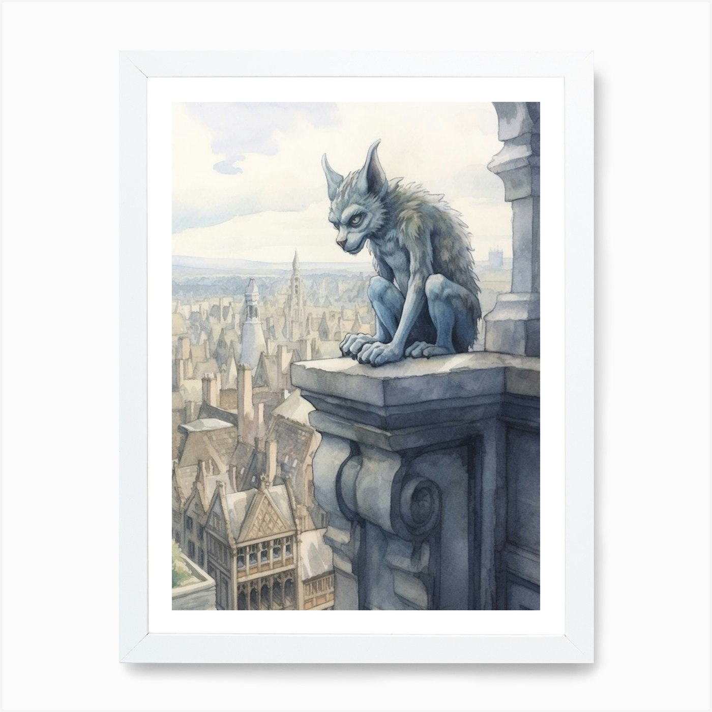 Gargoyle Watercolour In York Englan Framed Wall Art Poster Canvas Print Picture - Picture 3 of 4