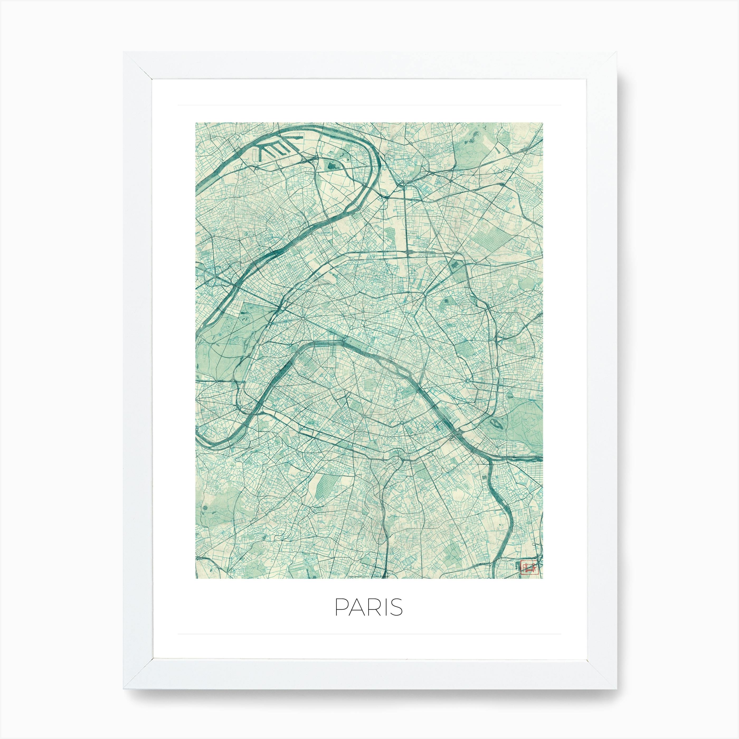 Paris City Map Print Watercolor Art Print Wall Art France Paris Street Map Love