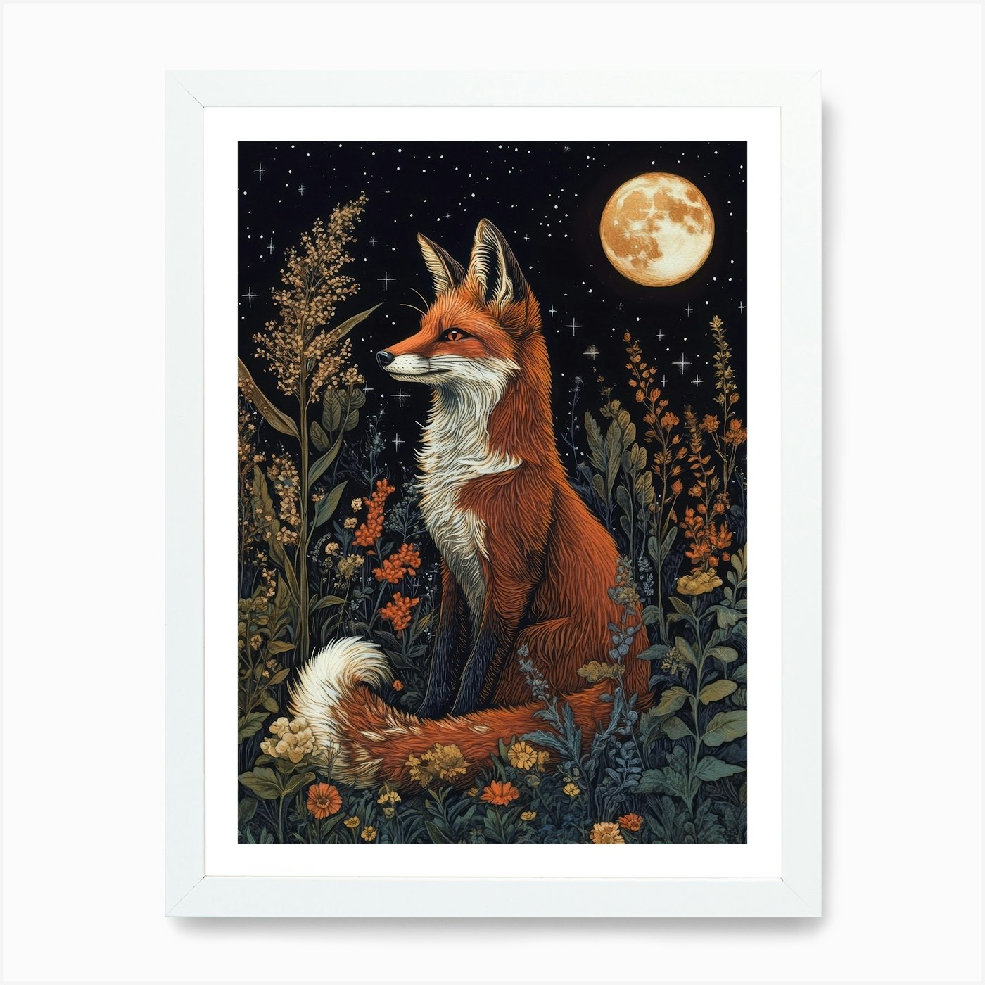 Fox In The Moonlight 9 Art Print Framed Wall Art Poster Canvas Print Picture