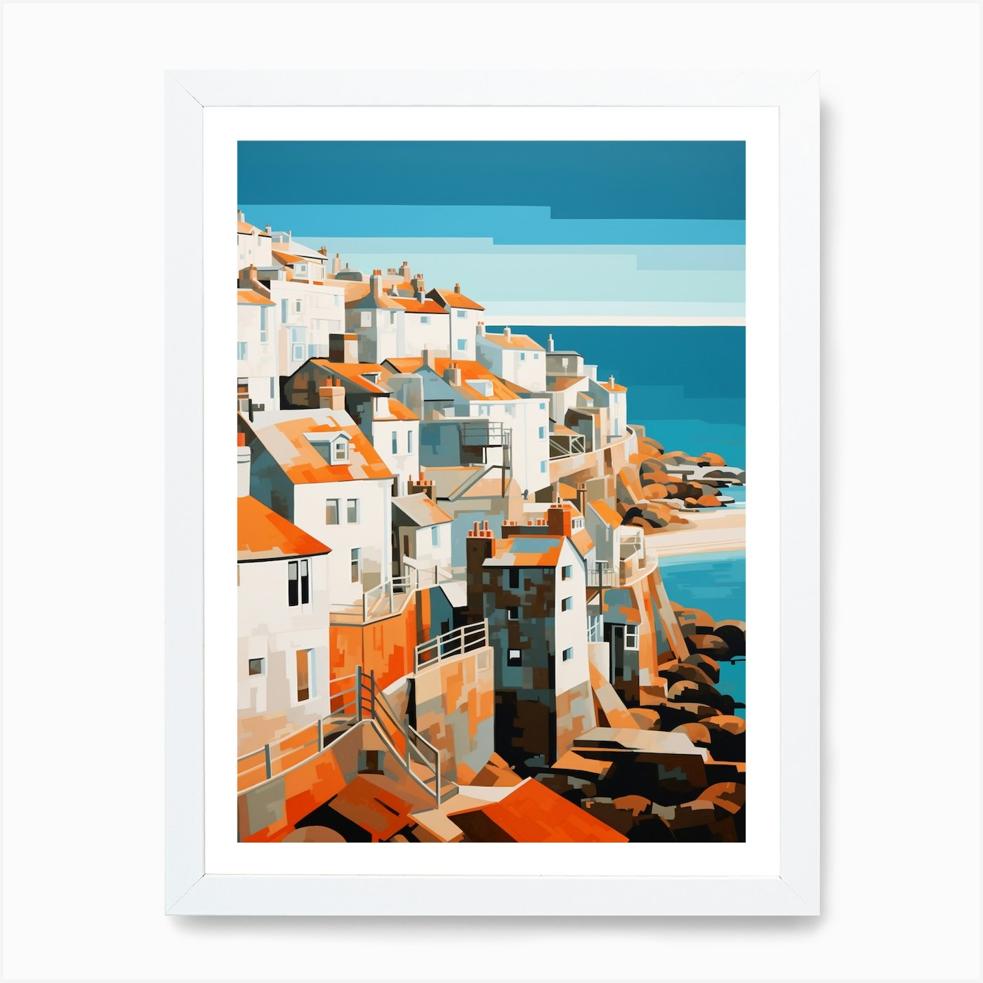 Póster arte de pared enmarcado naranja abstracto St Ives Bay Cornwall lienzo impresión cuadro - Imagen 3 de 4