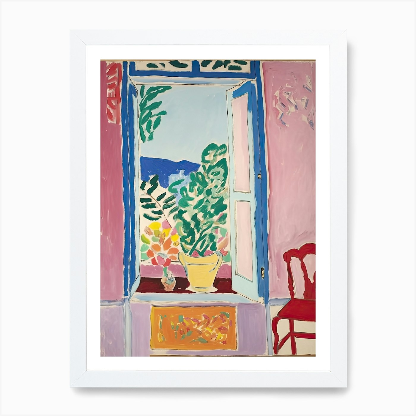 Offenes Fenster roter Stuhl Kunstdruck gerahmt Wandbild Poster Leinwanddruck Bild - Bild 3 von 4