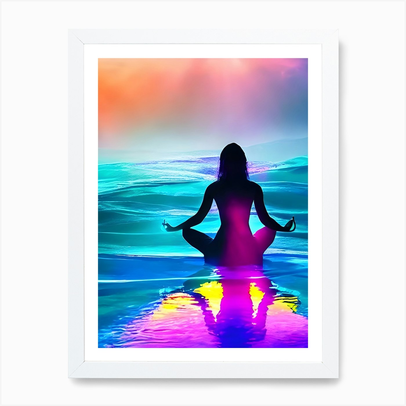 Yoga Pose Reflection With Beachy Vibe Neon Watercolor Art Print Review Quality of the product
