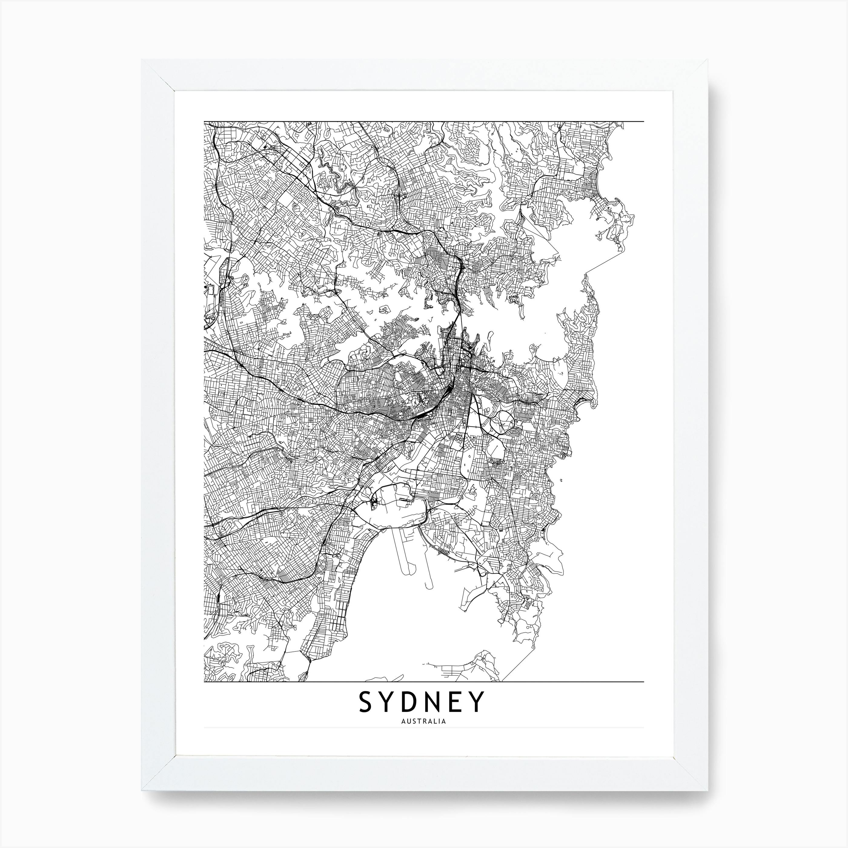 Minimal Scandi Look Decor Street Map Poster Sydney Art Print Australian Map Framed or Unframed MAP-03 Map Wall Art City Map