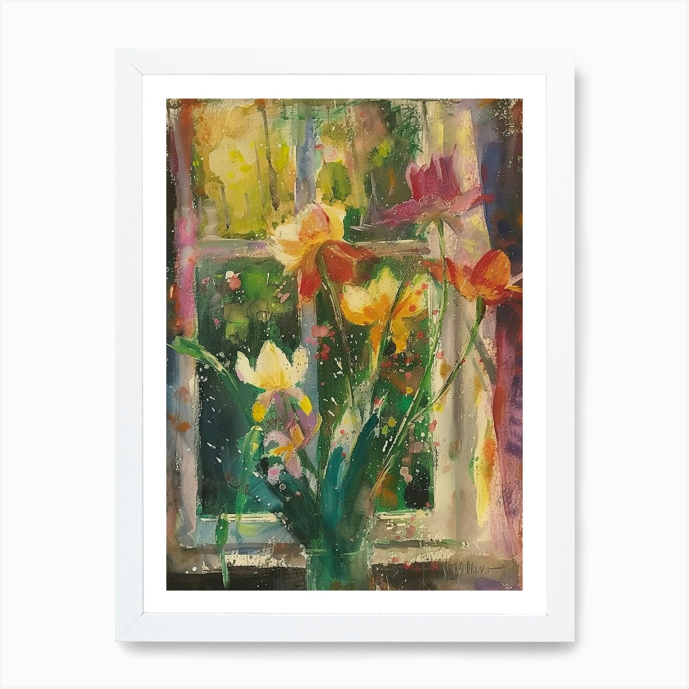 Tulpe Blumen auf einem Landhaus Fenster 4 gerahmte Wandbilder Poster Leinwanddruck Bild - Bild 3 von 4