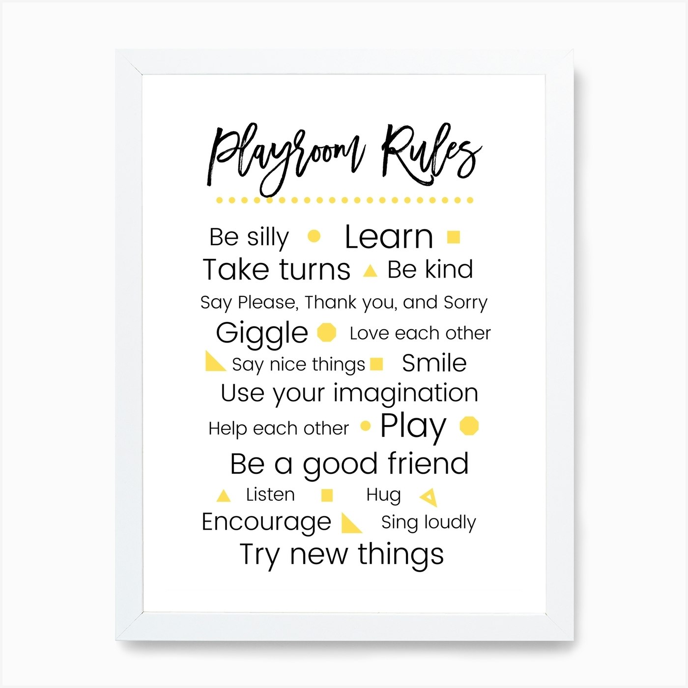 Yellow Playroom Rules Art Print By Tiny Human Print Co Fy