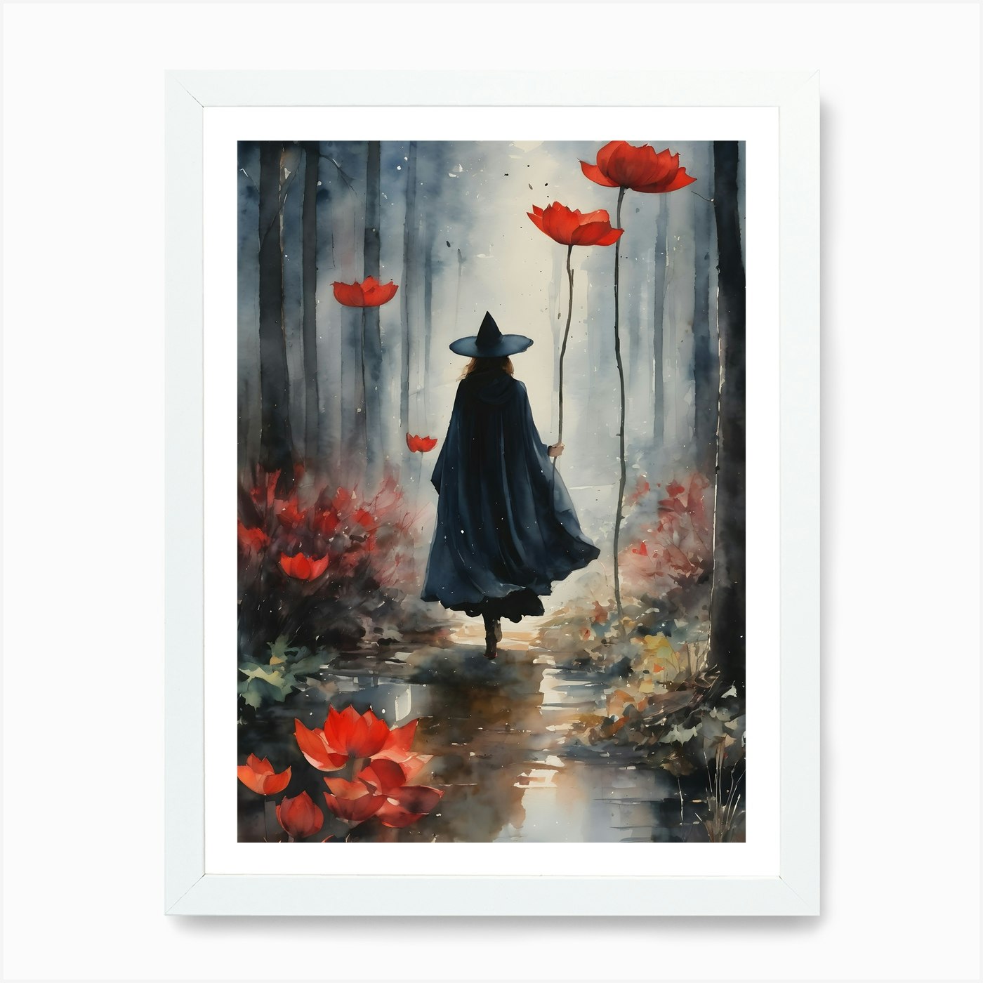 Witch Running In Red Lotus Woods ~ Framed Wall Art Poster Canvas Print Picture - Picture 3 of 4