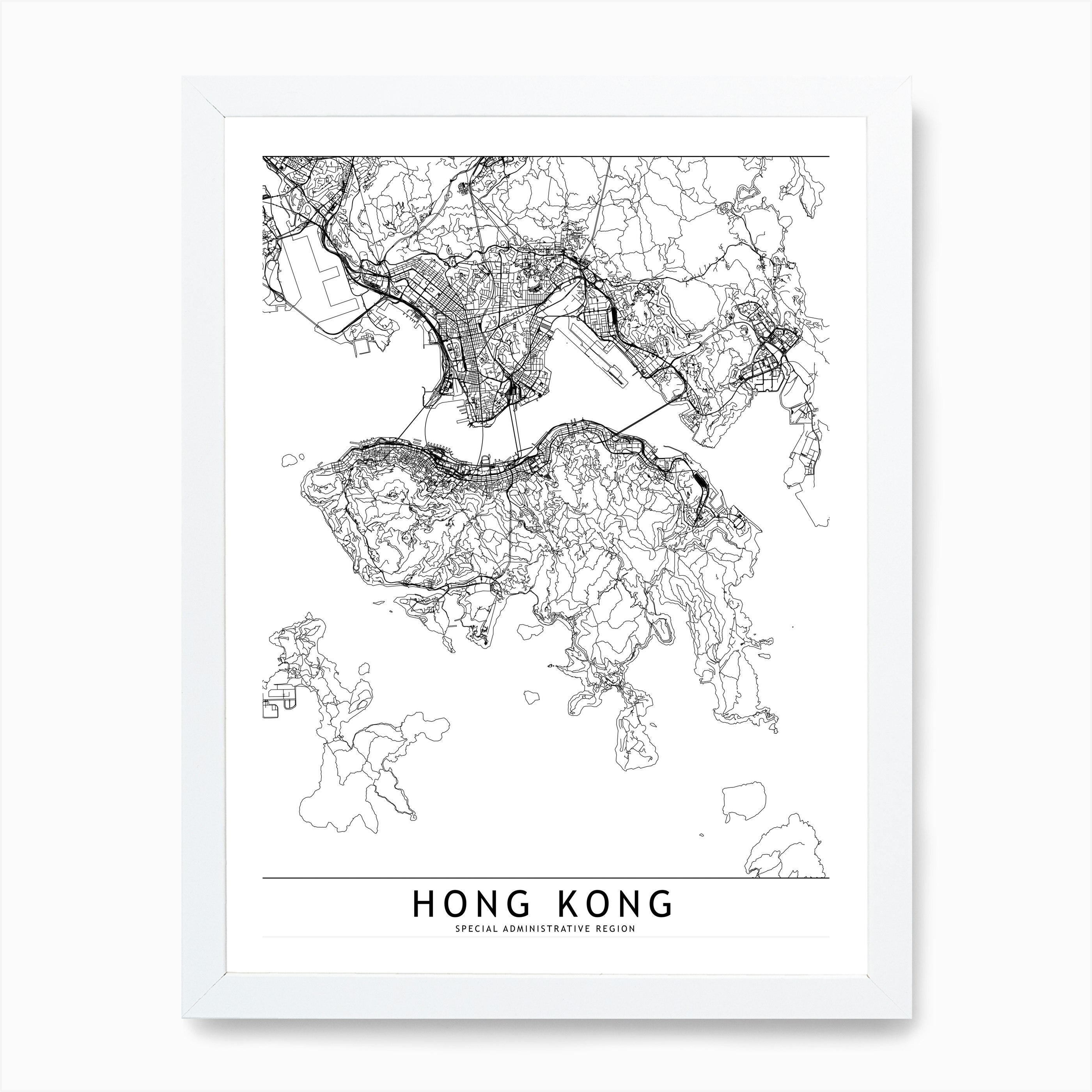 Hong Kong White Map Art Print by multipliCITY Fy