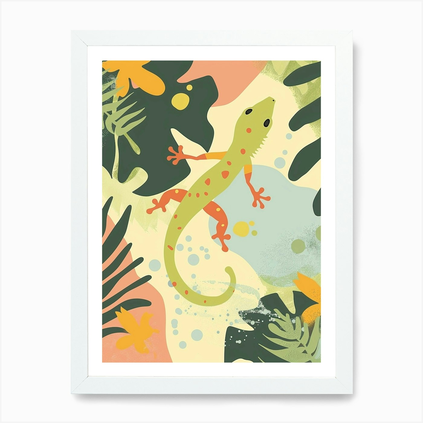 Lime Green Crested Gecko Abstract M Framed Wall Art Poster Canvas Print Picture - Picture 3 of 4