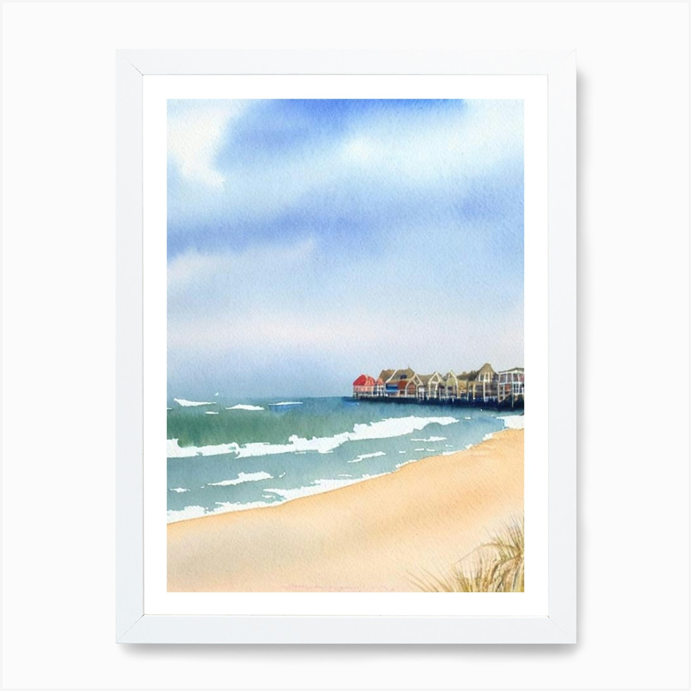 Southwold Beach, Suffolk Watercolou Framed Wall Art Poster Canvas Print Picture - Picture 3 of 4
