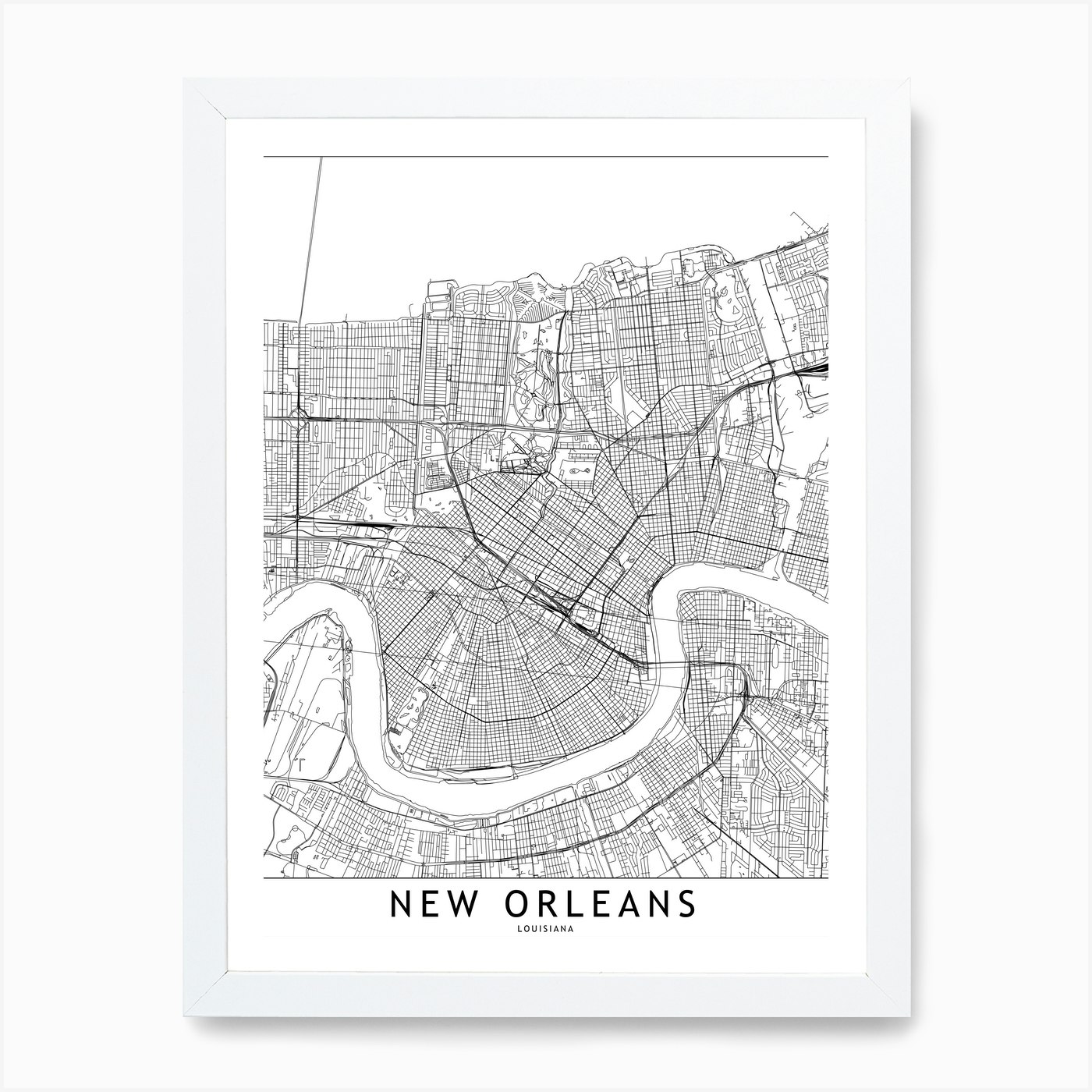 New Orleans White Map Art Print By Multiplicity Fy