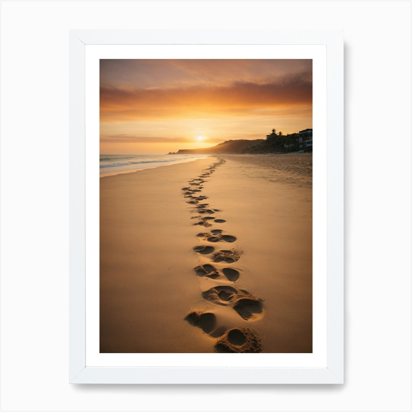 Footprints On The Beach At Sunset A Framed Wall Art Poster Canvas Print Picture - Picture 3 of 4