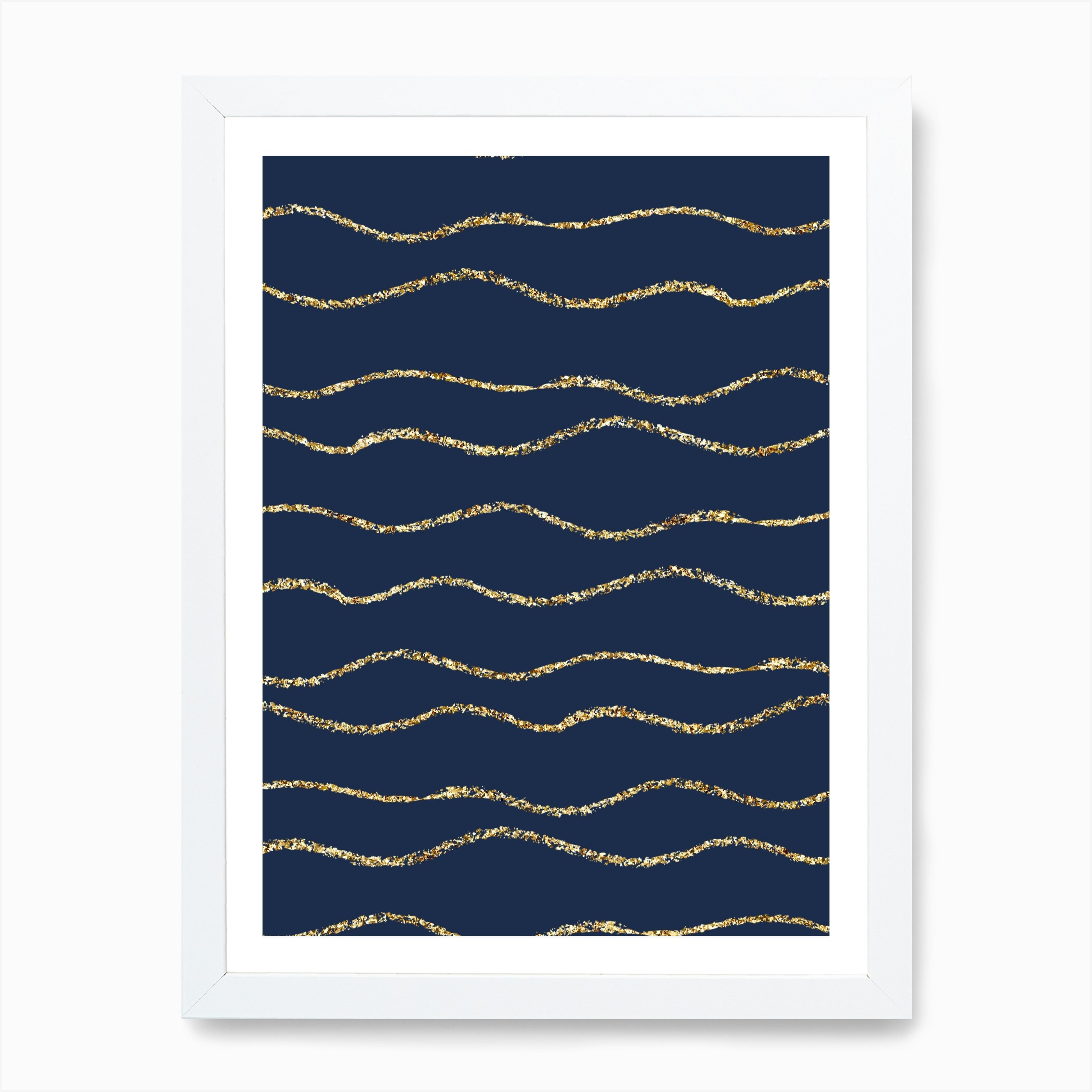 Royal Blue With Gold Wave Lines Art Print By Pixy Paper Fy