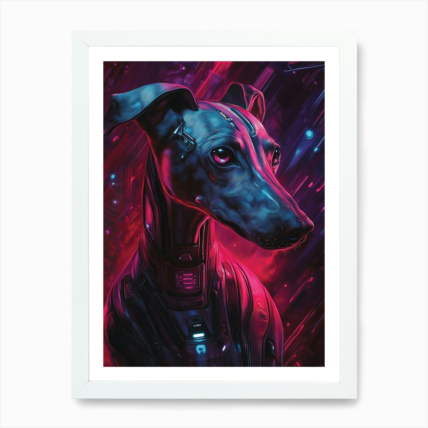 Whippet Cyber Punk Sci Fi Art Print Framed Wall Art Poster Canvas Print Picture