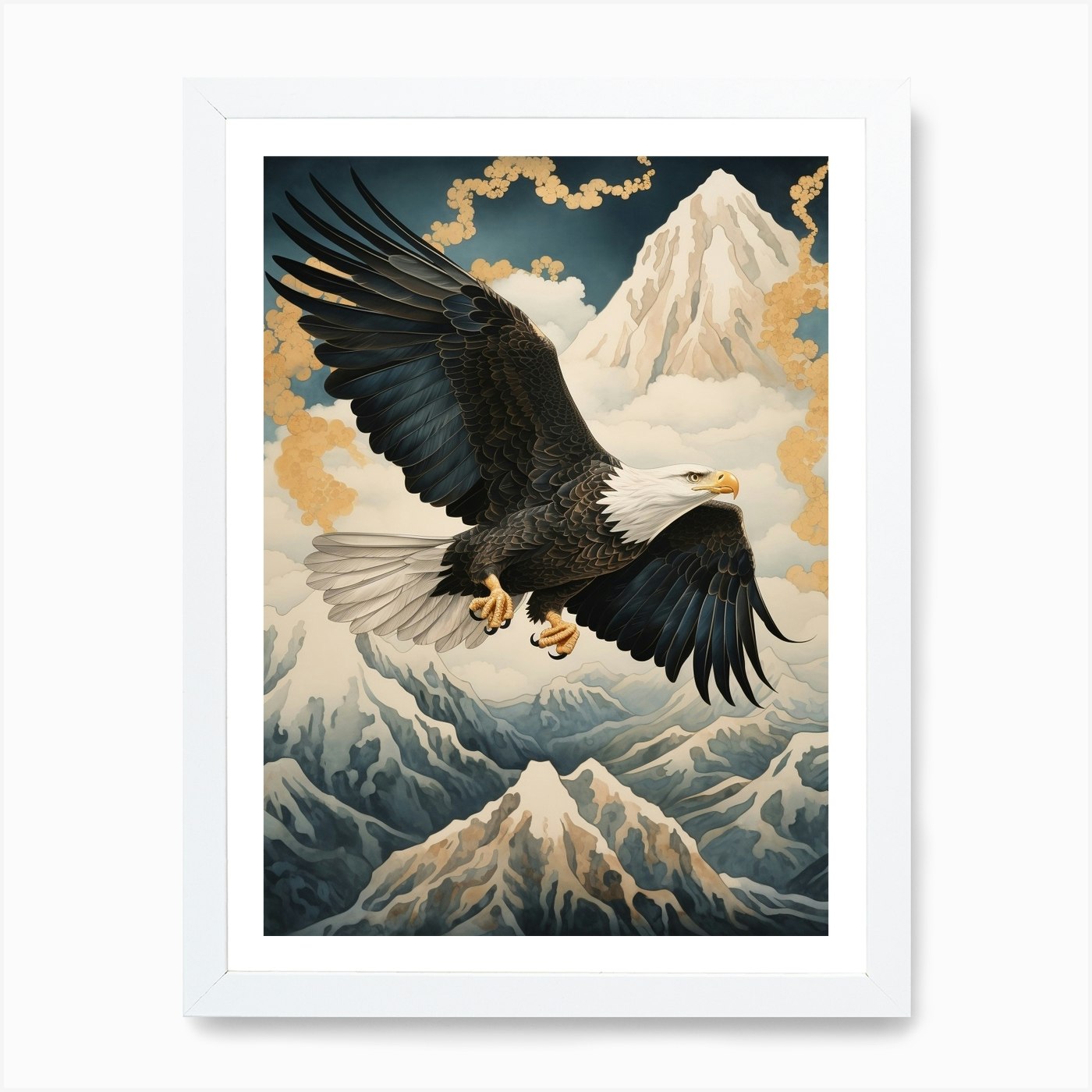 Bald Eagle Original Art Oil Painting Gold Frame 12x12 Oil on Canvas Under  Glass