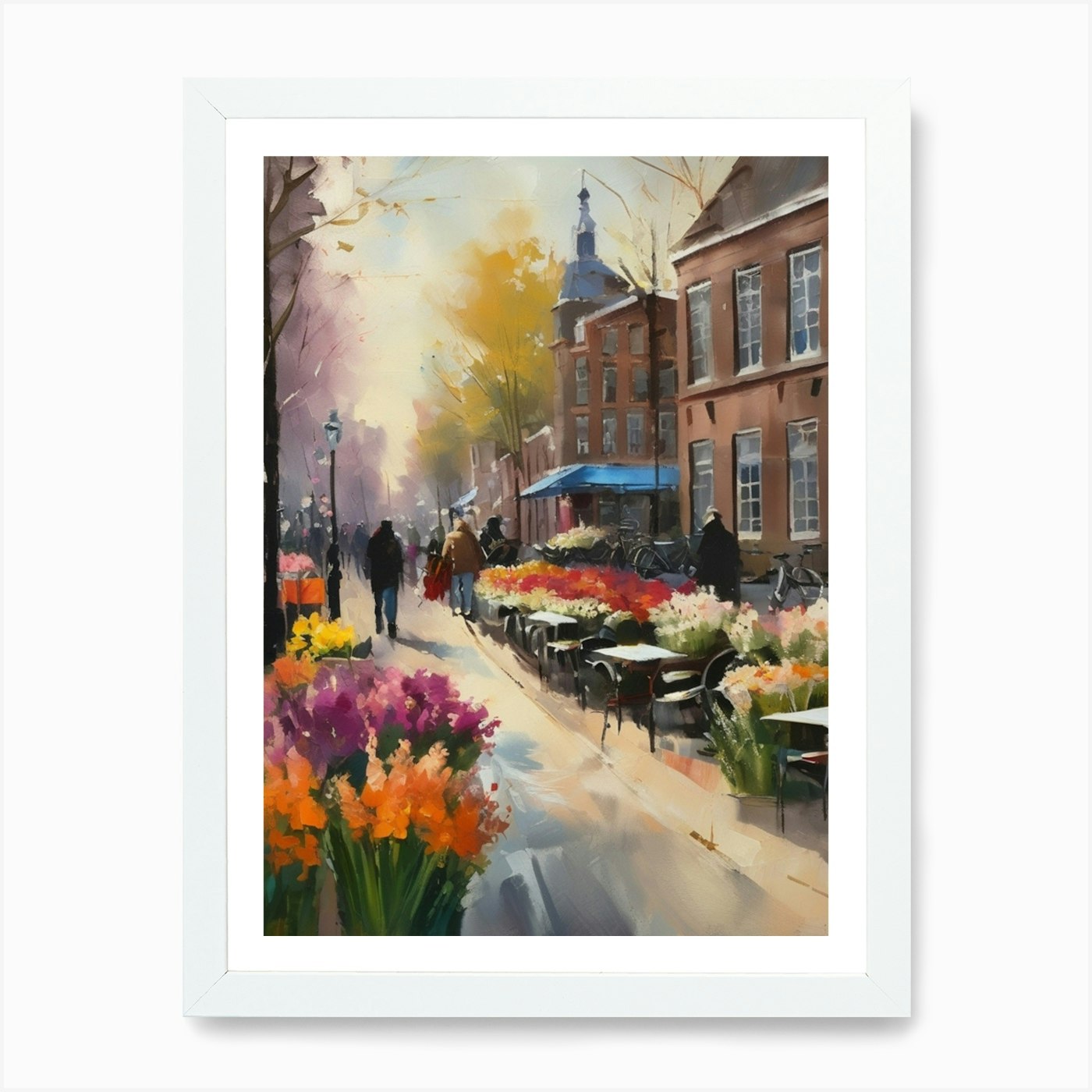 Póster de arte de pared enmarcado Cafés de Ámsterdam, primavera de Ámsterdam, lienzo impresión cuadro - Imagen 3 de 4