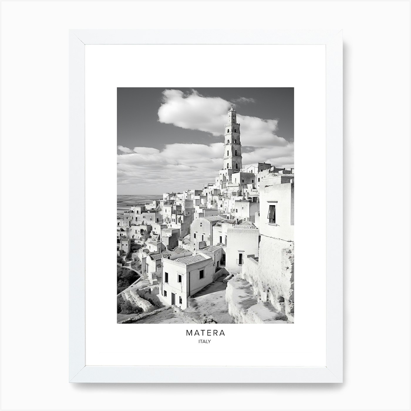 Poster Of White Monochrome Italy, Photography Art - 4 Vistas Analogue Matera, And by Black Fy Print