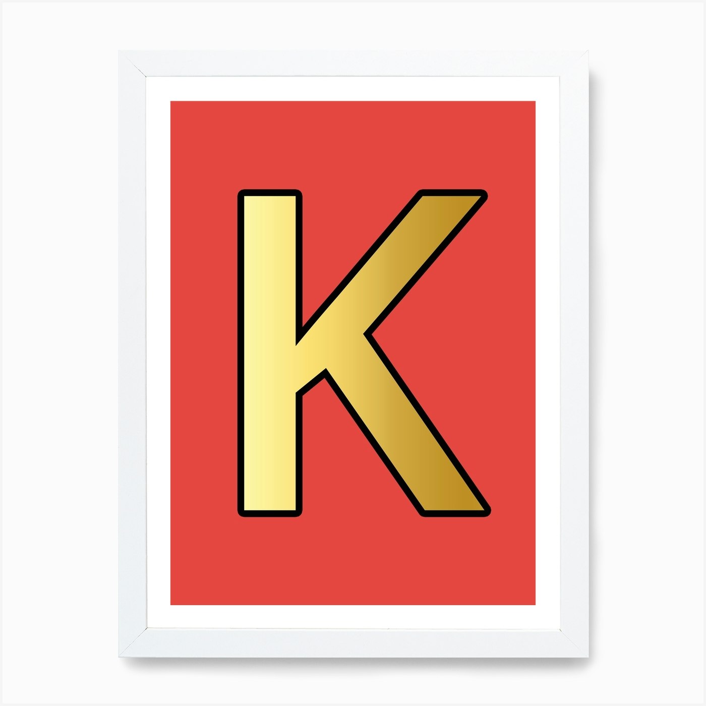 letter k gold alphabet red art print by mambo fy