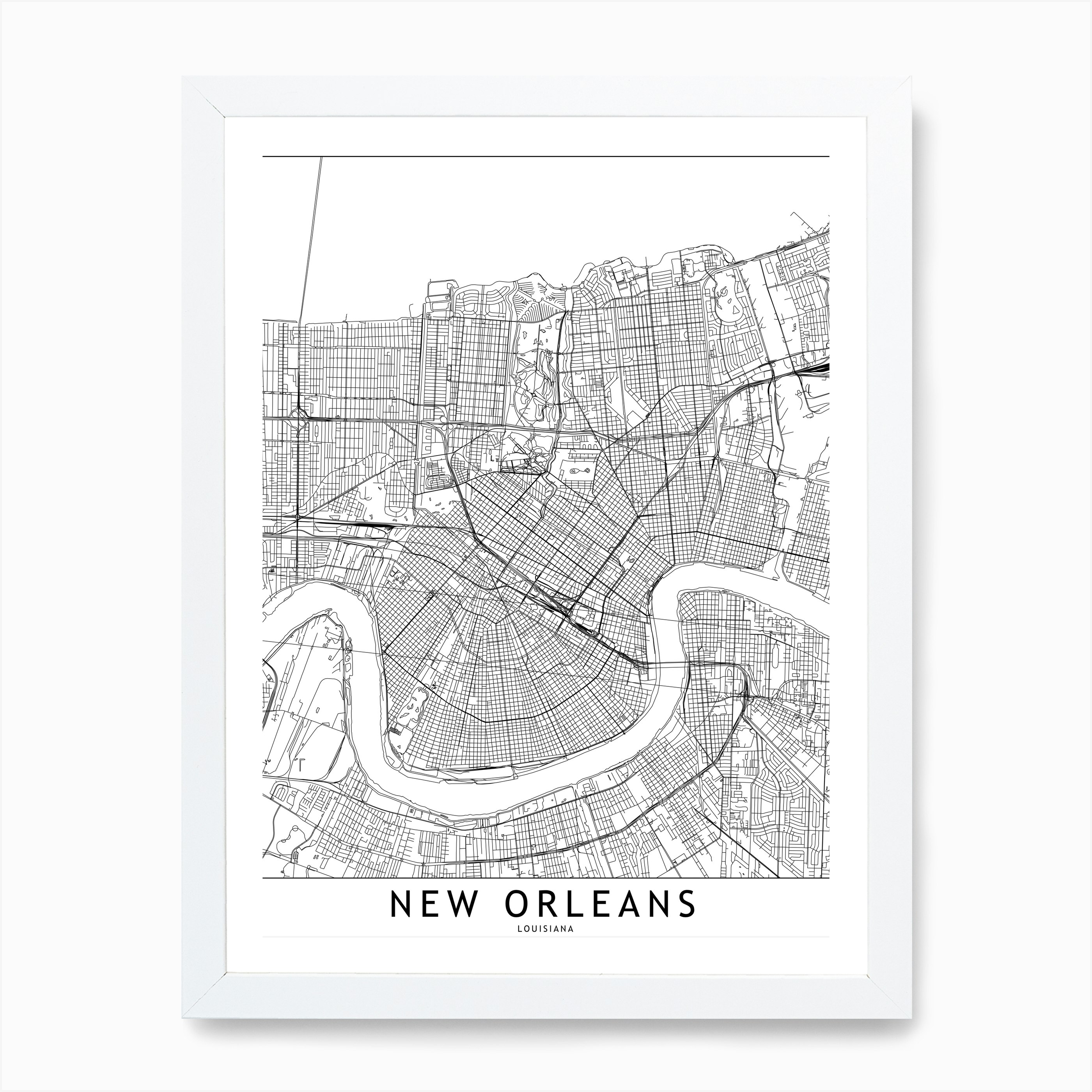 New Orleans White Map Art Print By Multiplicity Fy