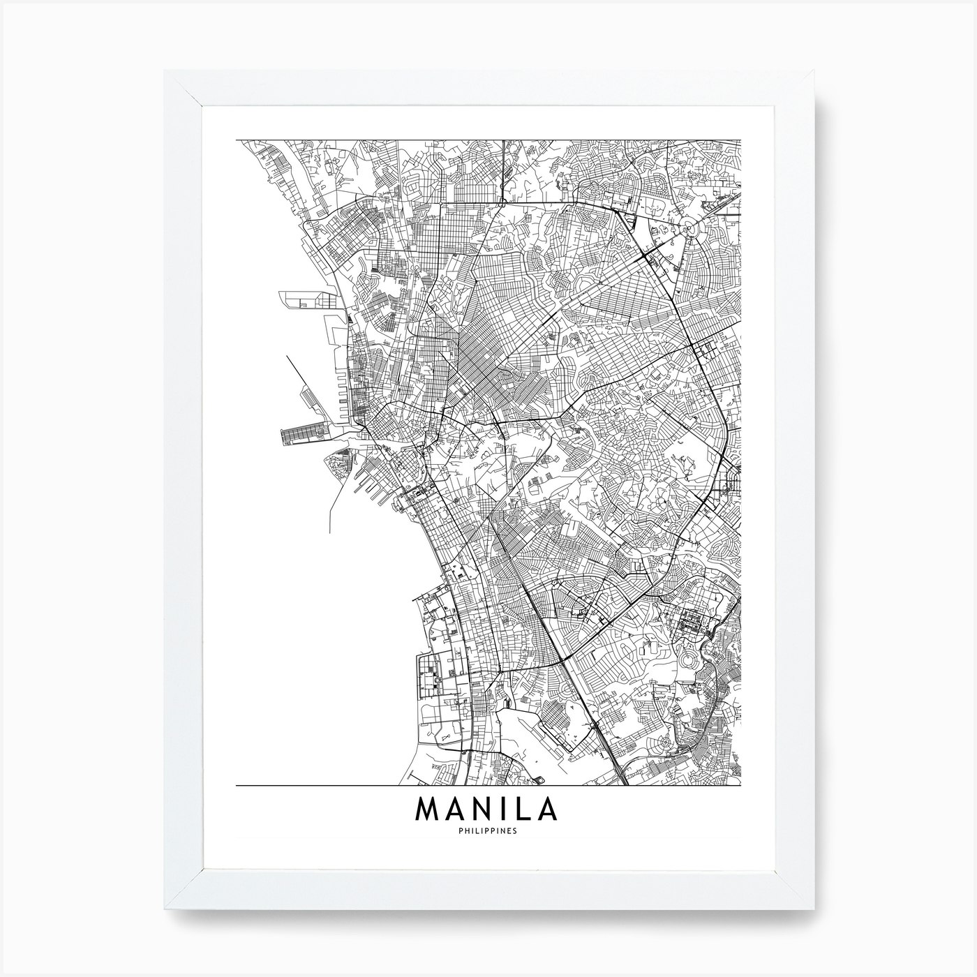 Manila White Map Art Print by multipliCITY - Fy