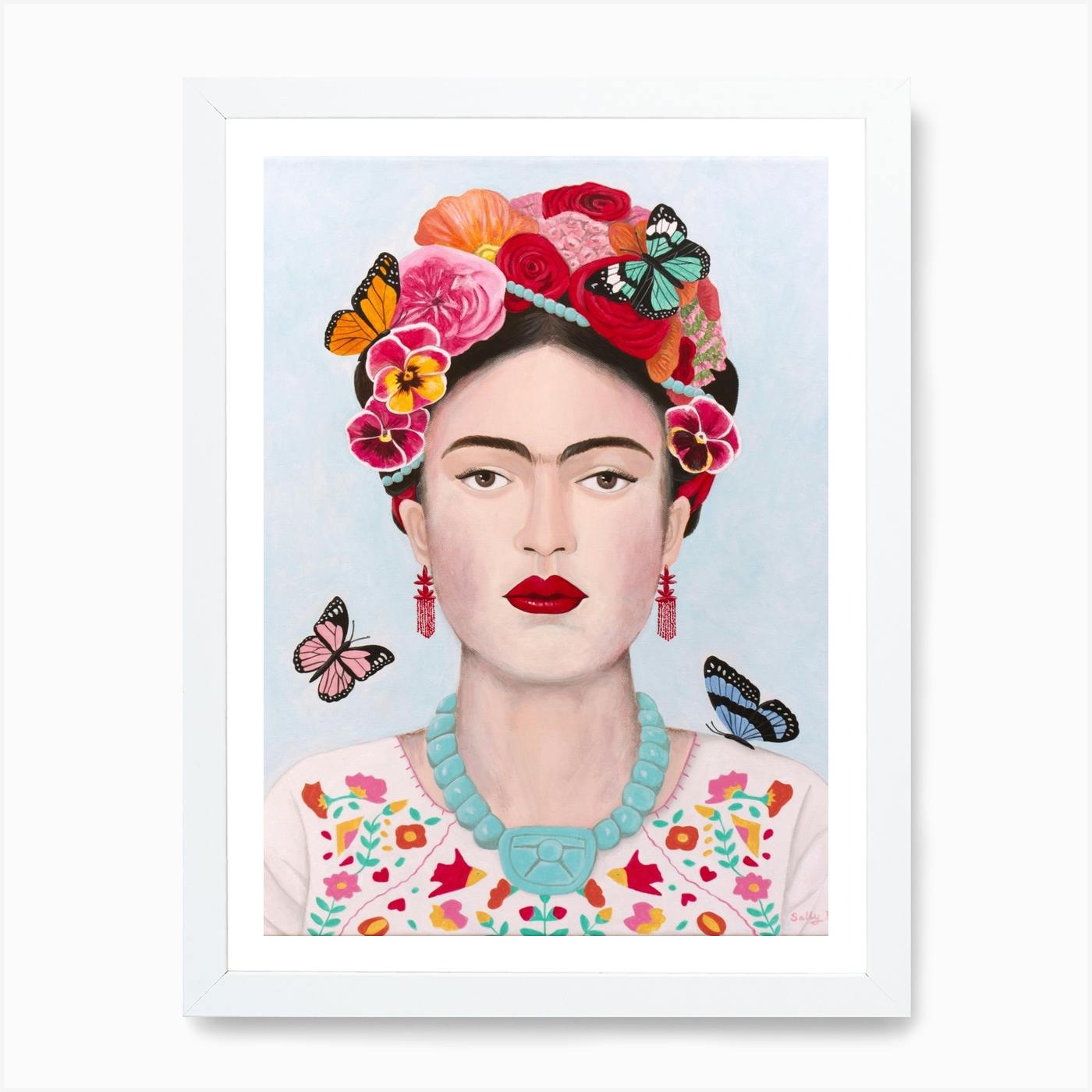 Frida Kahlo With Butterflies Art Print By Sally B - Fy